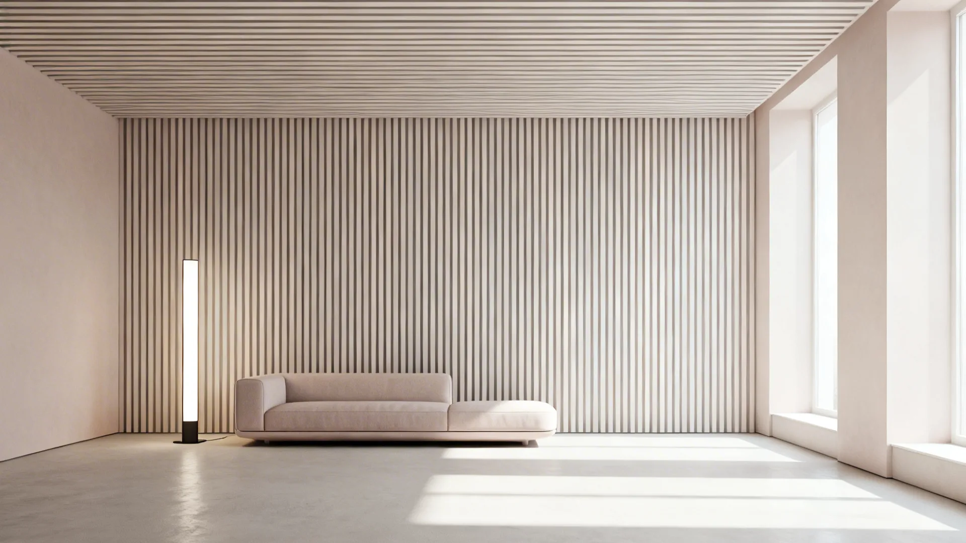 Small living room with narrow vertical striped wallpaper making the ceiling appear higher