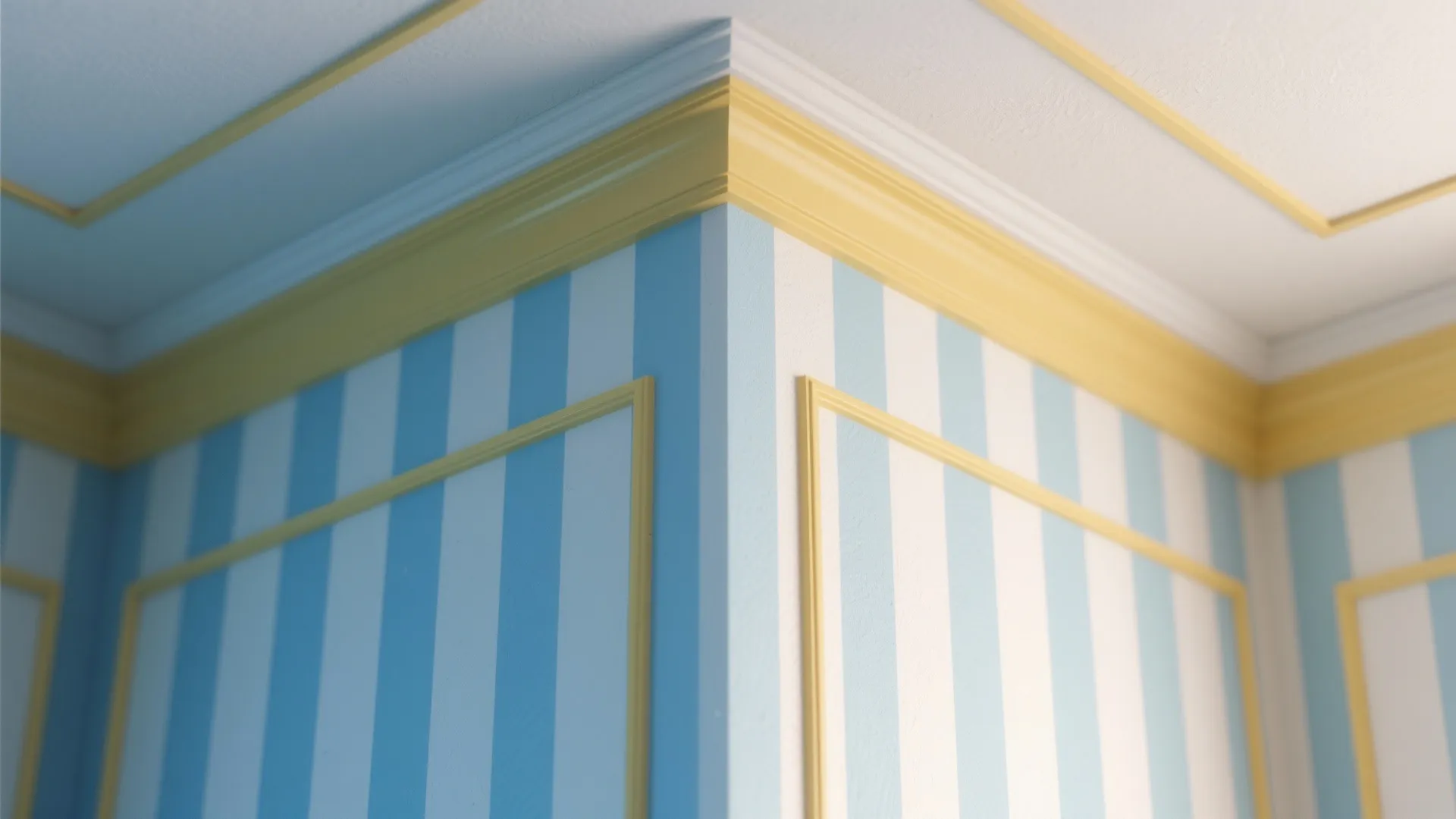 5. Vertical stripes and yellow trim to heighten the ceiling