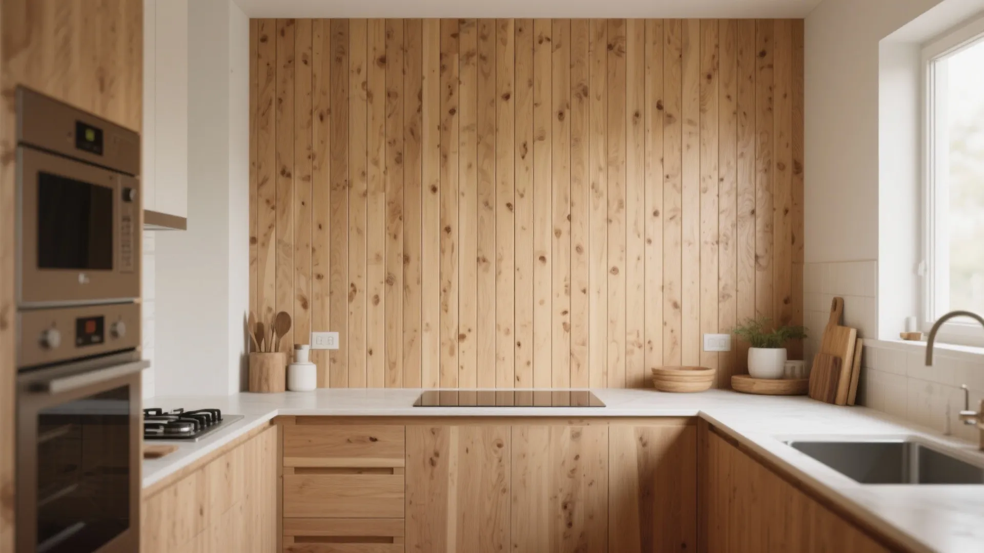 2. Vertical hardwood strips to visually raise the ceiling