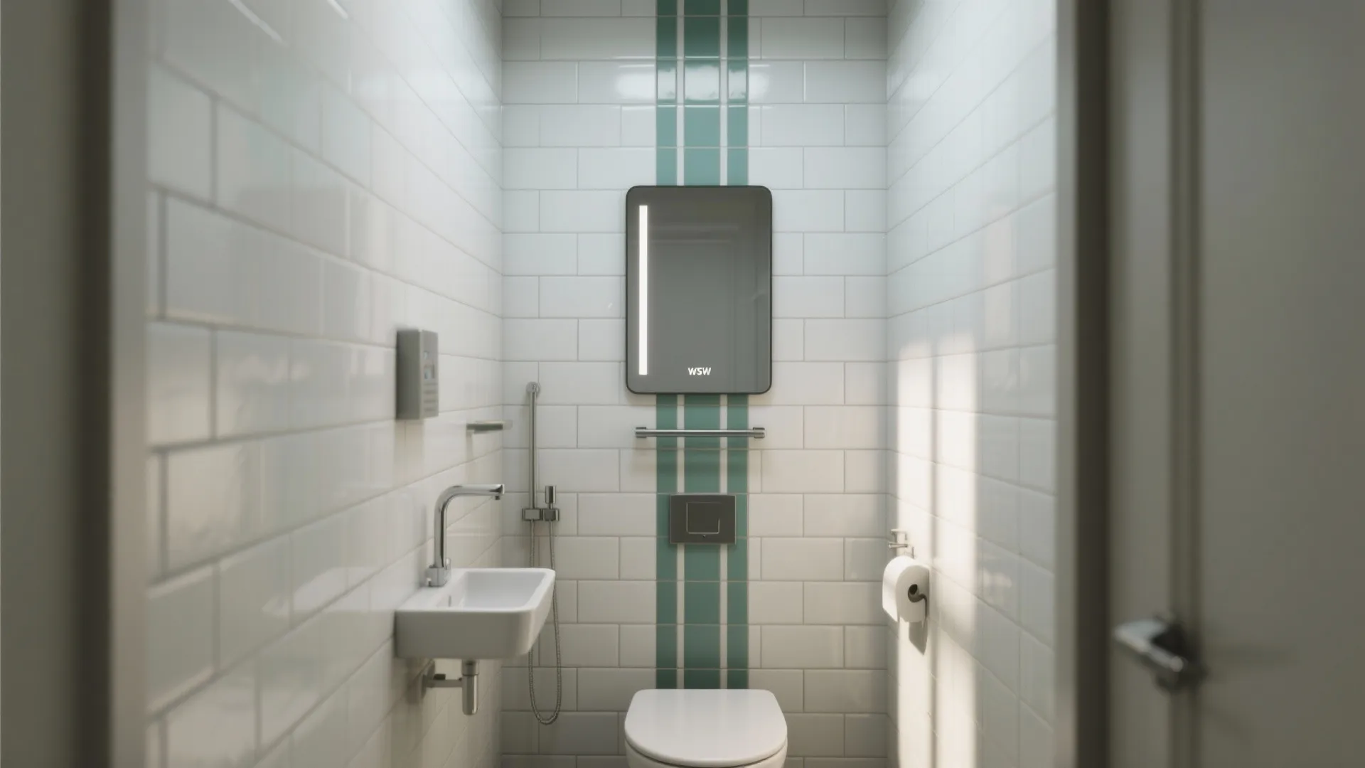 3. Vertical subway tile and accent grout to lift the room