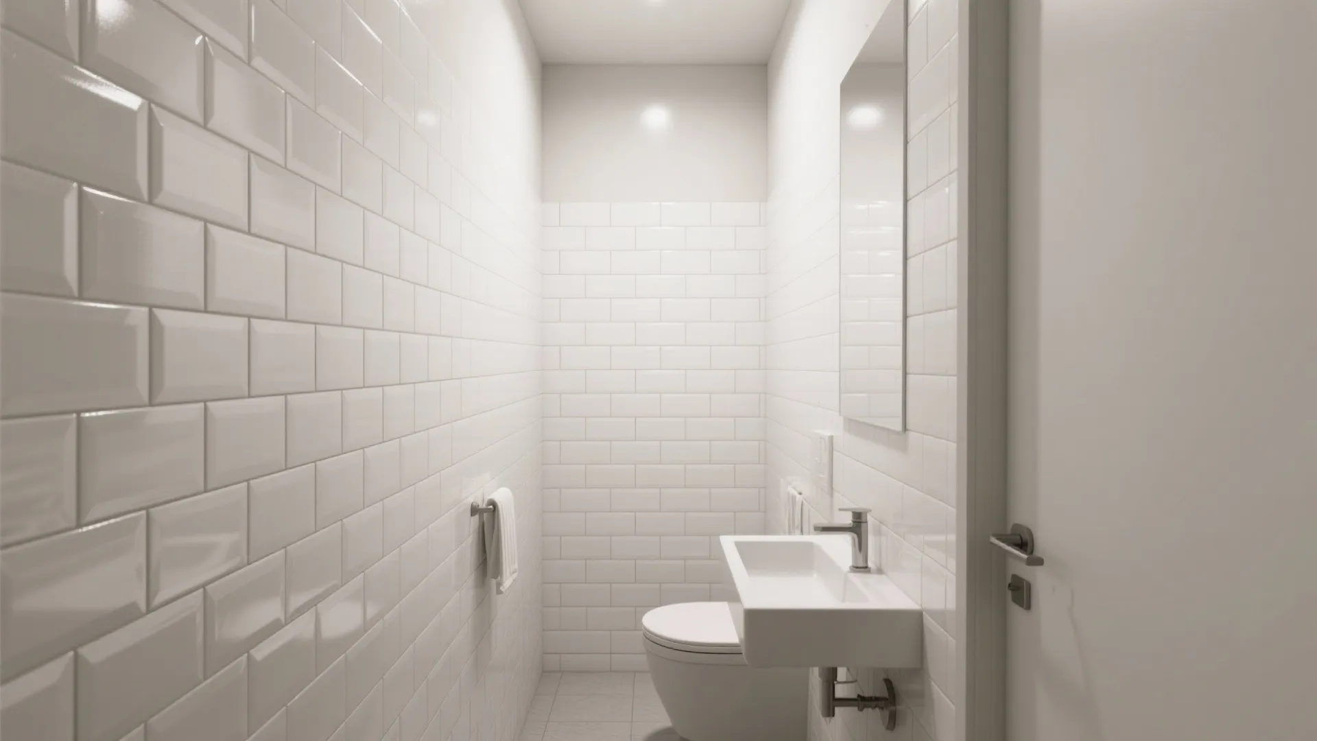 Vertical Stacked Subway Tiles to Lift the Ceiling