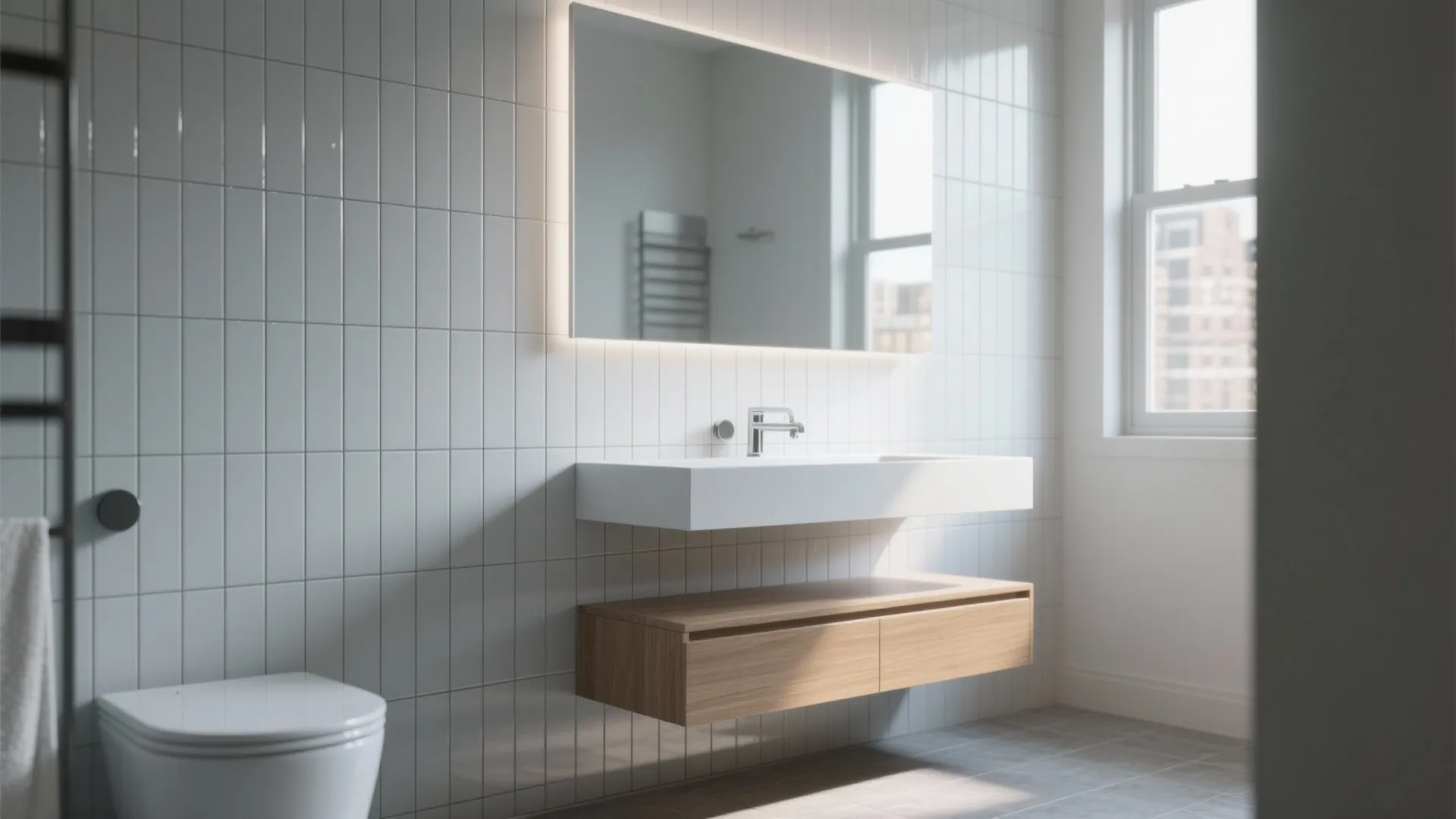 1. Vertical tile bands to raise the ceiling