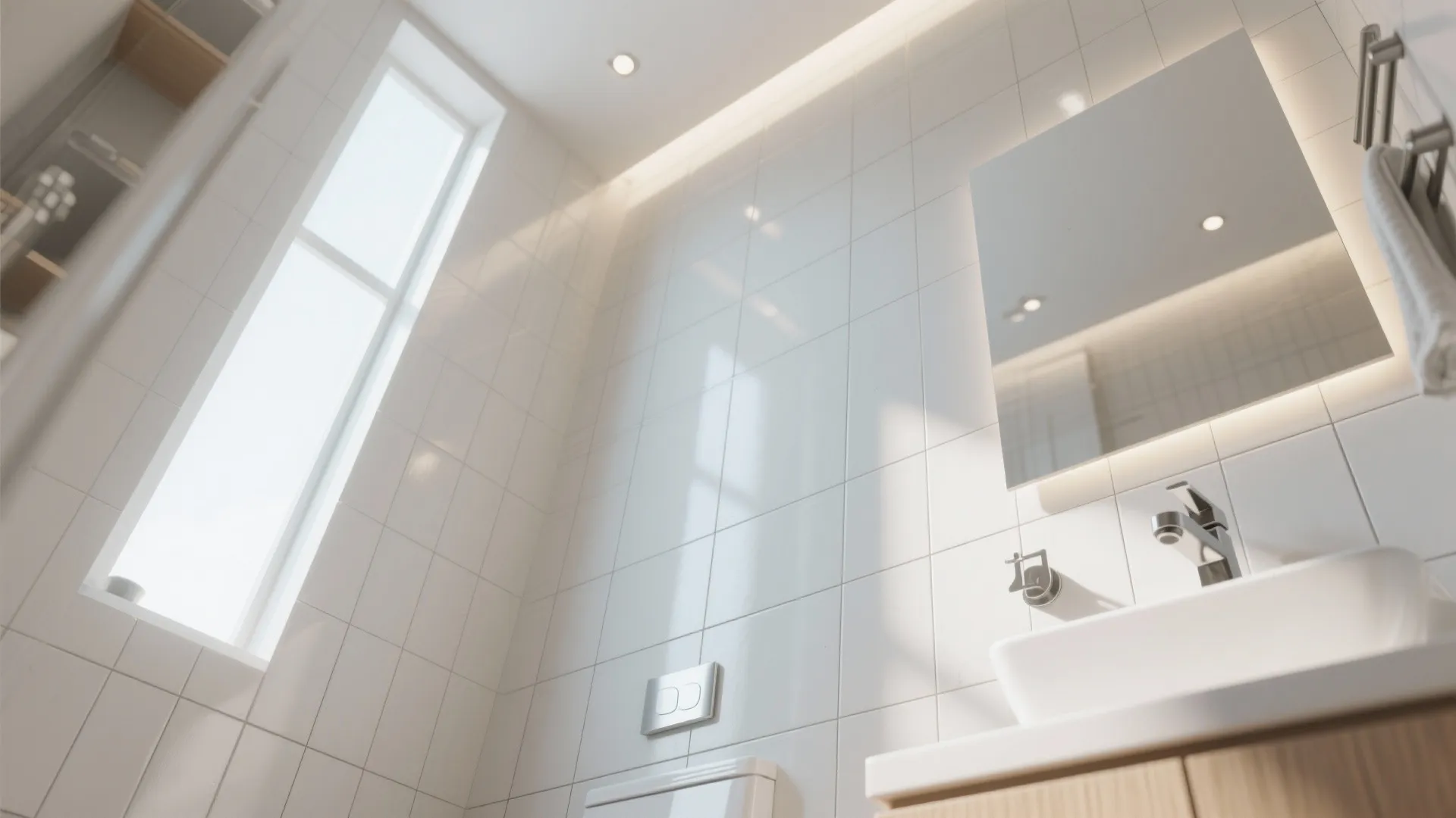 Bathroom with vertical 12x24 tiles to create height illusion