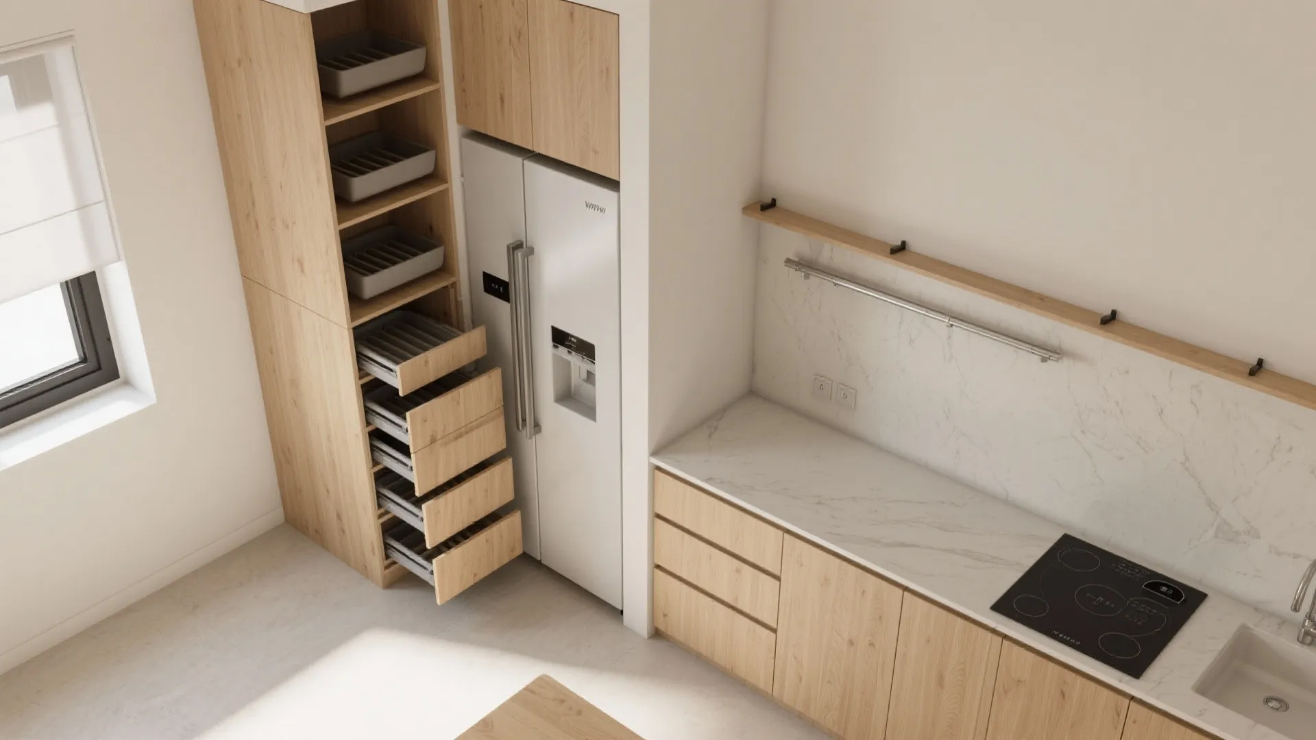 Vertical Zoning: Tall Storage, Slim Appliances