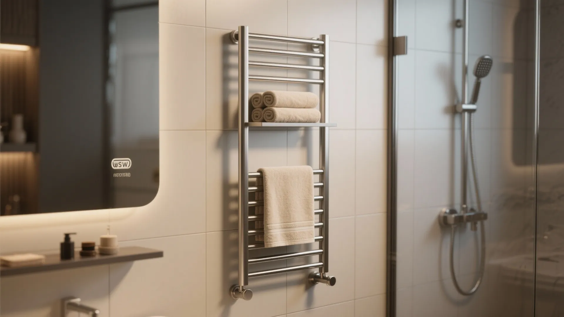 3. Vertical towel heating and shelving