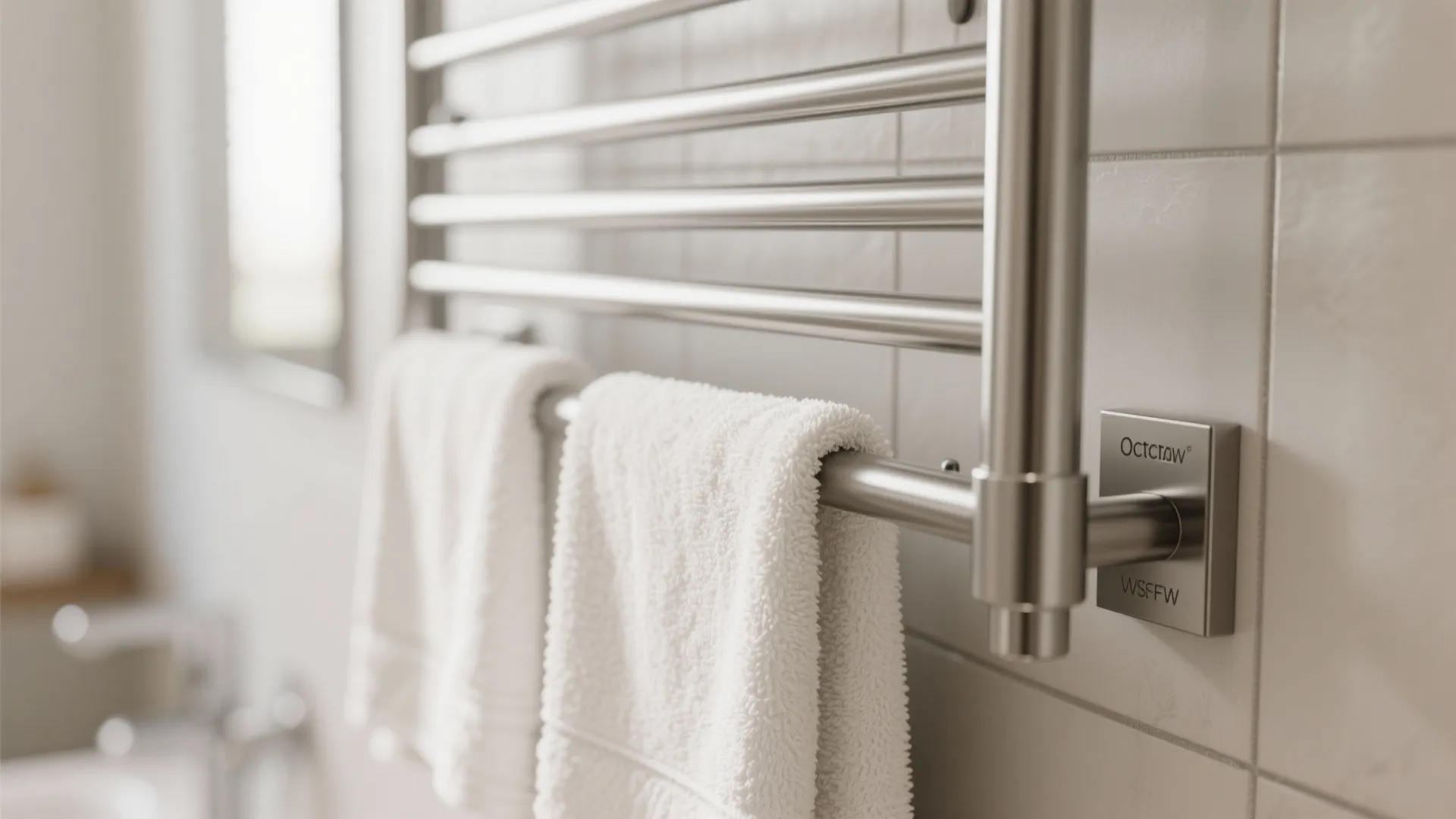 Slim vertical stainless steel towel warmer with towels