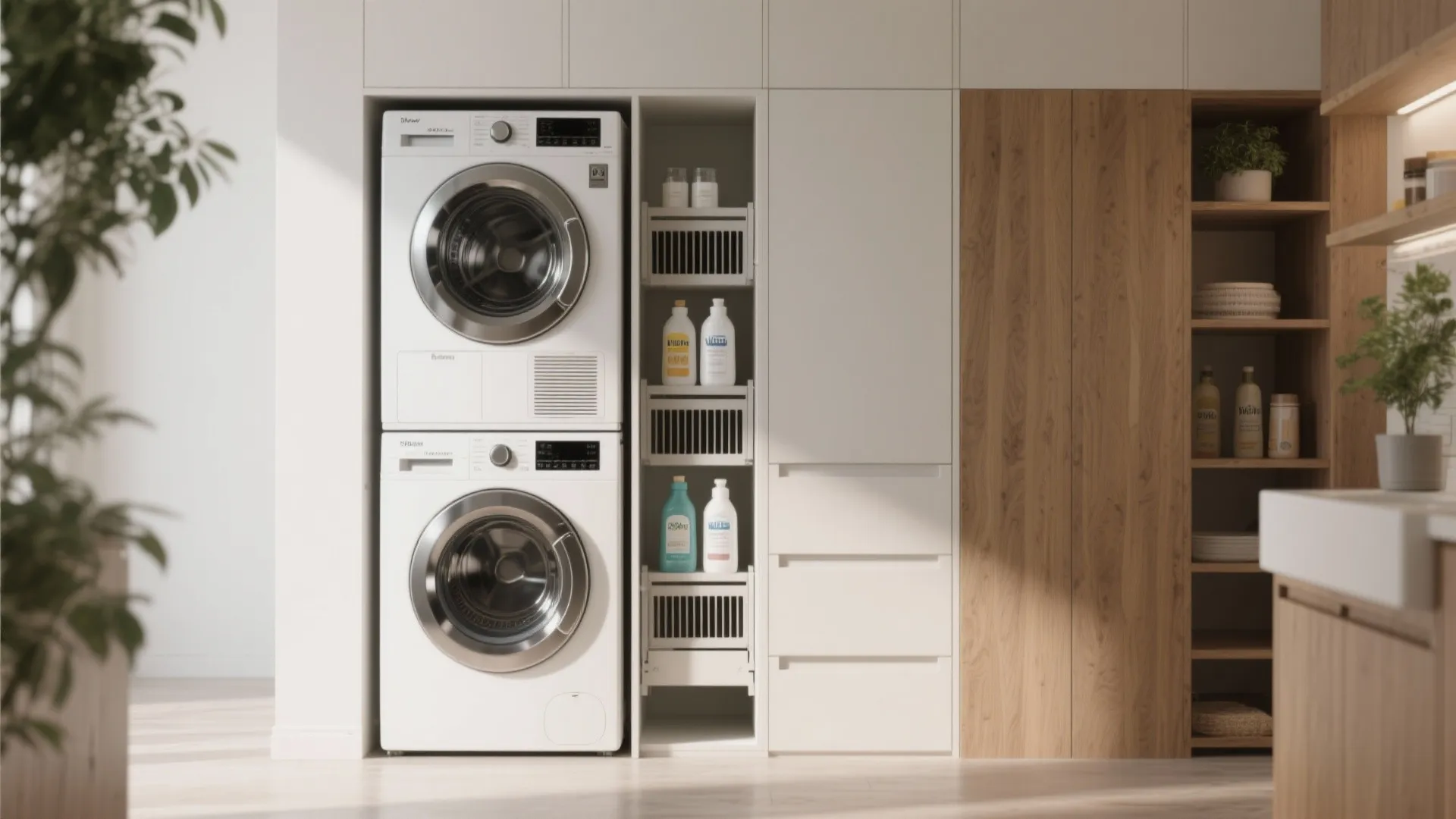 2. Vertical laundry tower plus slim storage