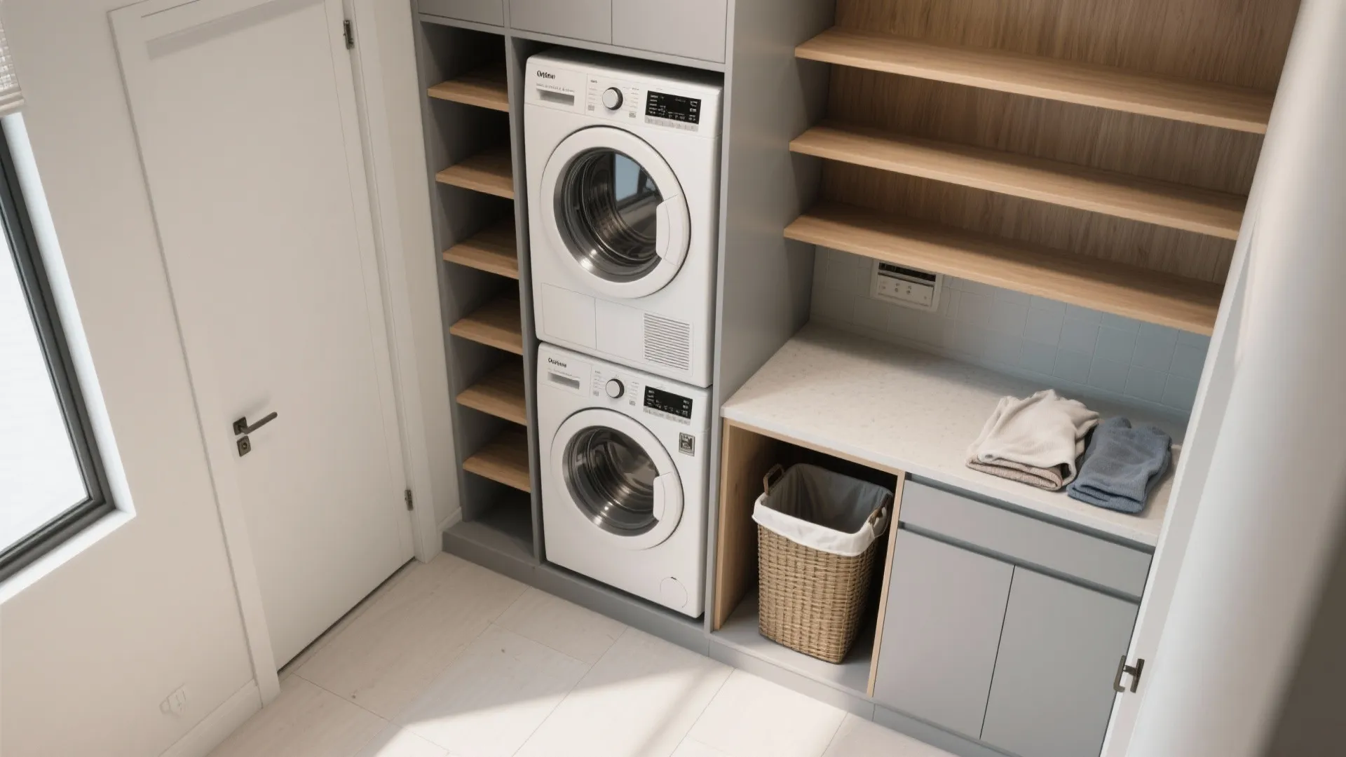 3. Create a vertical laundry tower with smart storage