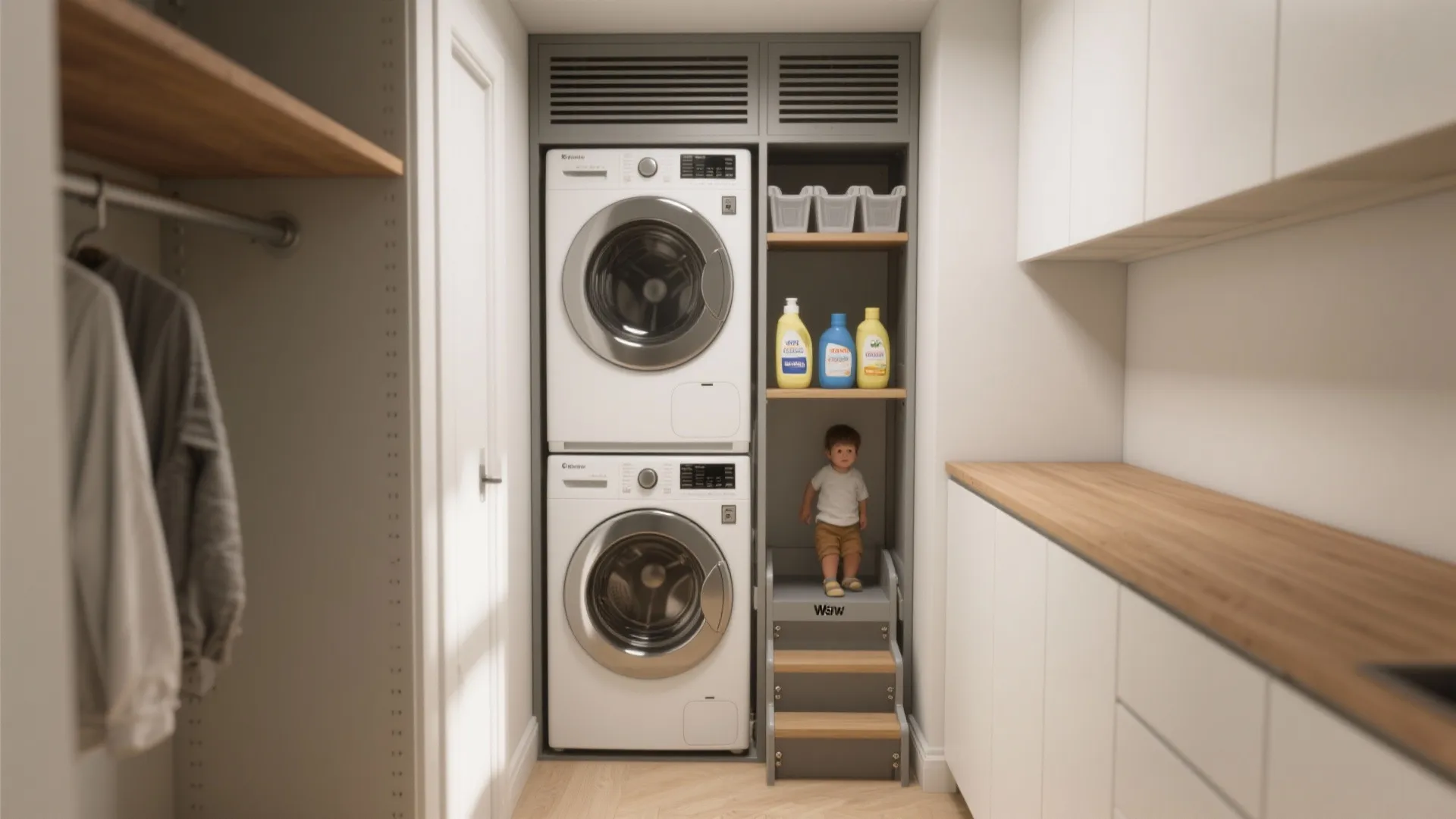 1. Stack and tuck: vertical laundry towers