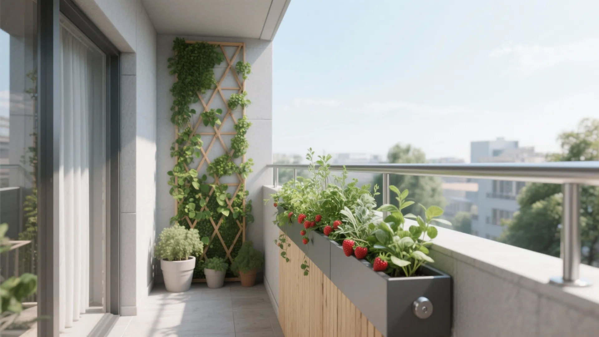 Vertical Layers with Wall Trellis and Rail Planters