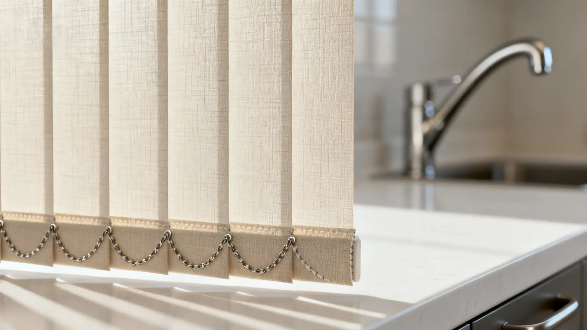 Close-up of a light-filtering vertical blind vane showing clean, durable texture.