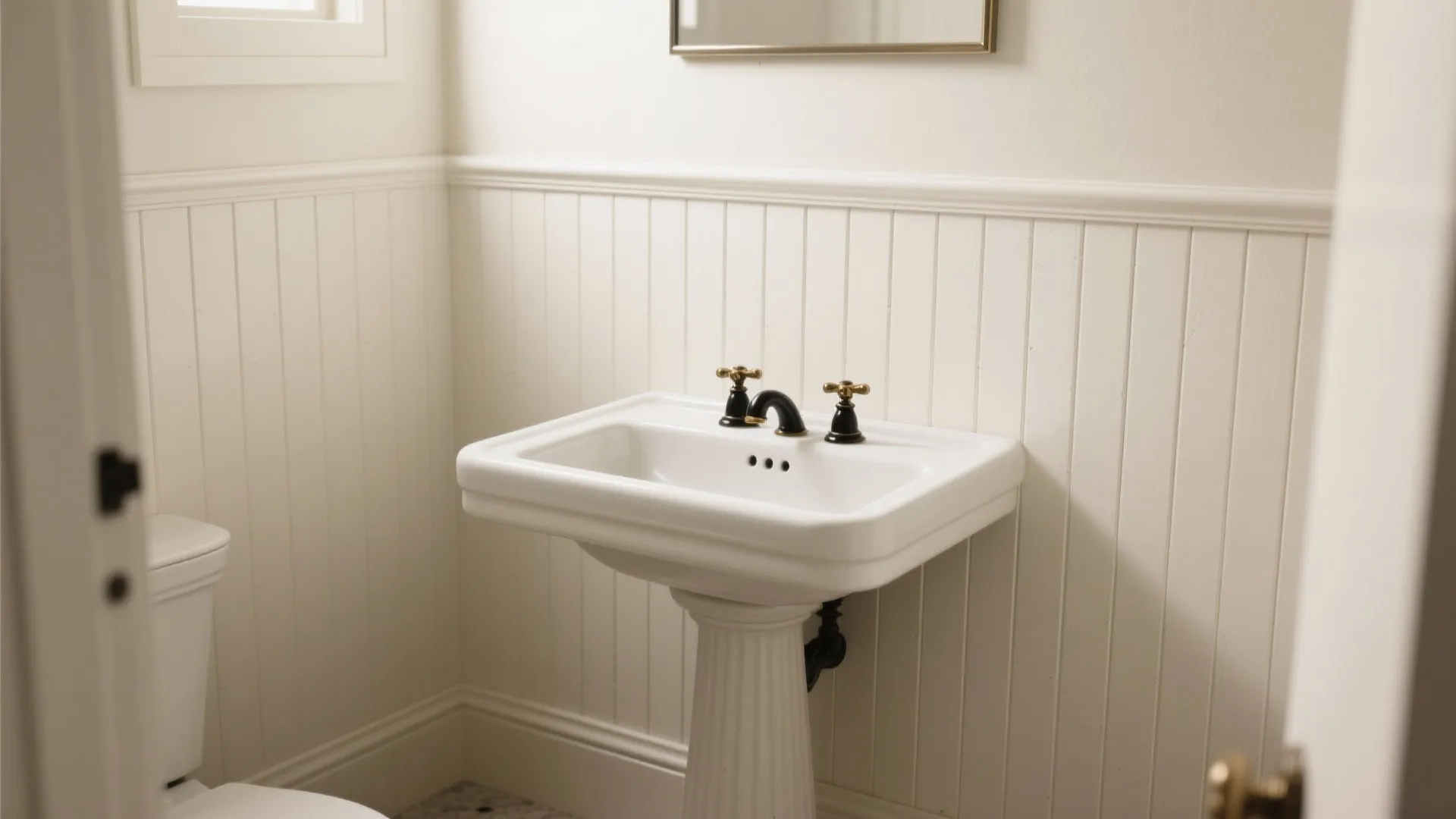 Vertical “subway” peel-and-stick wainscot with a slim chair rail