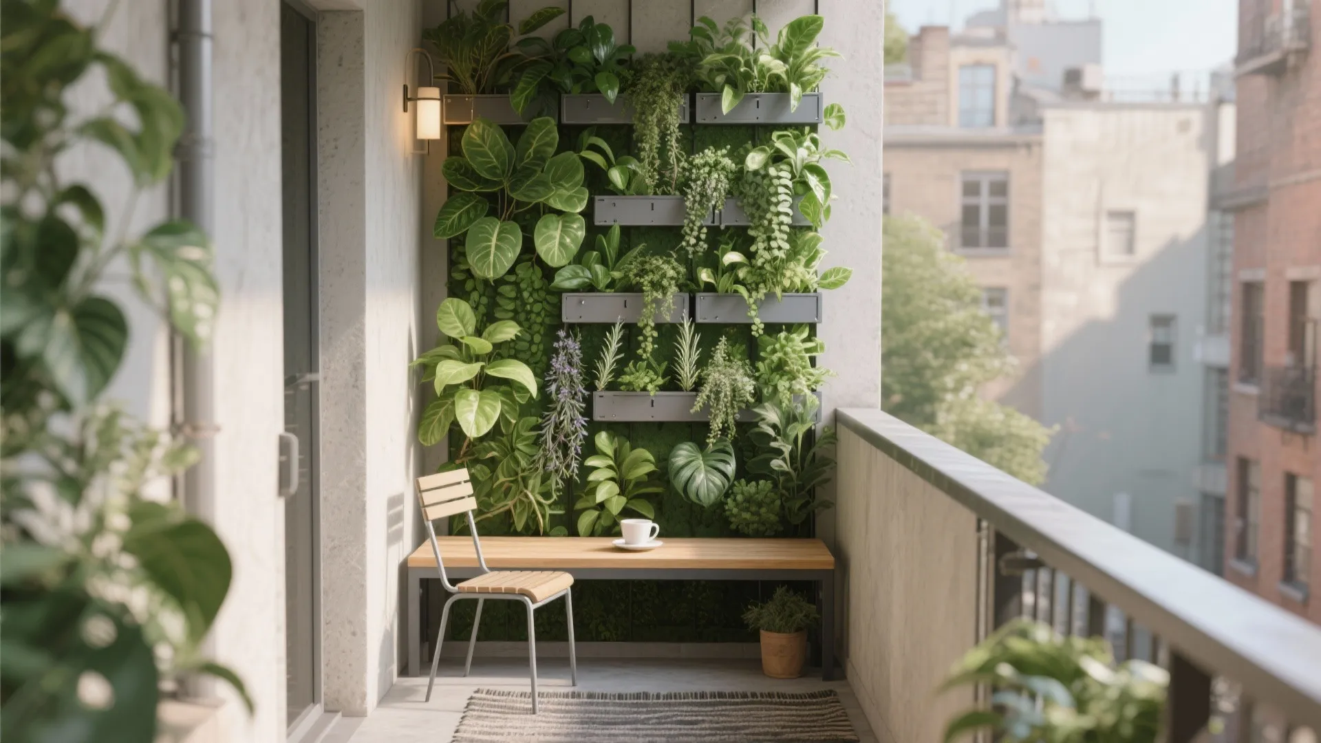 Vertical Green Walls With Slim Seating