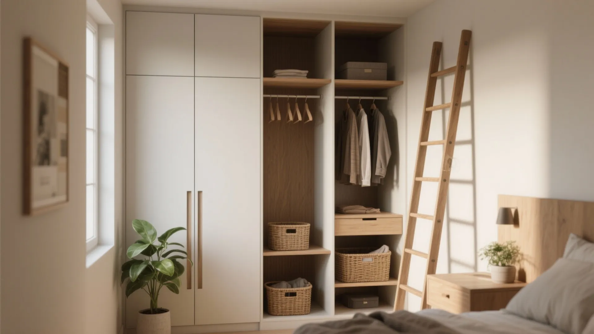 2. Vertical wardrobes and open hanging