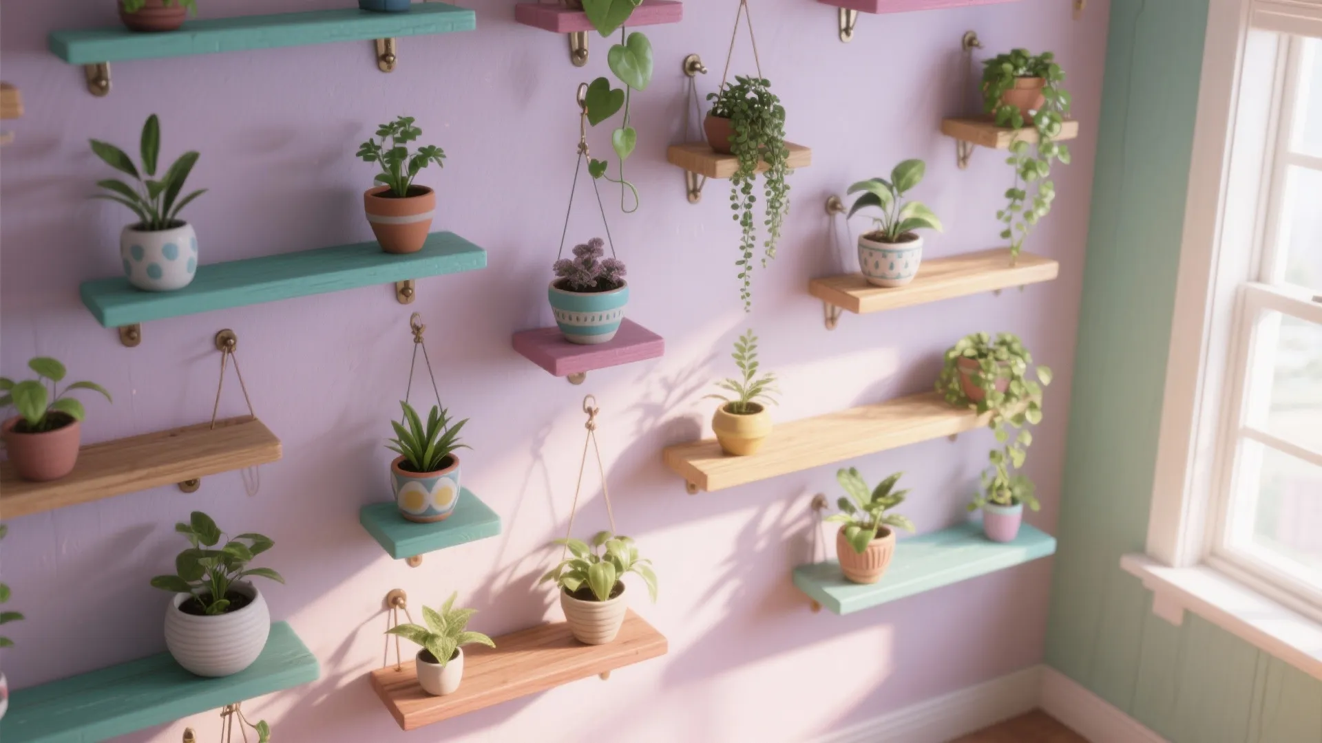 3. Vertical whimsy: hanging planters and stacked shelves