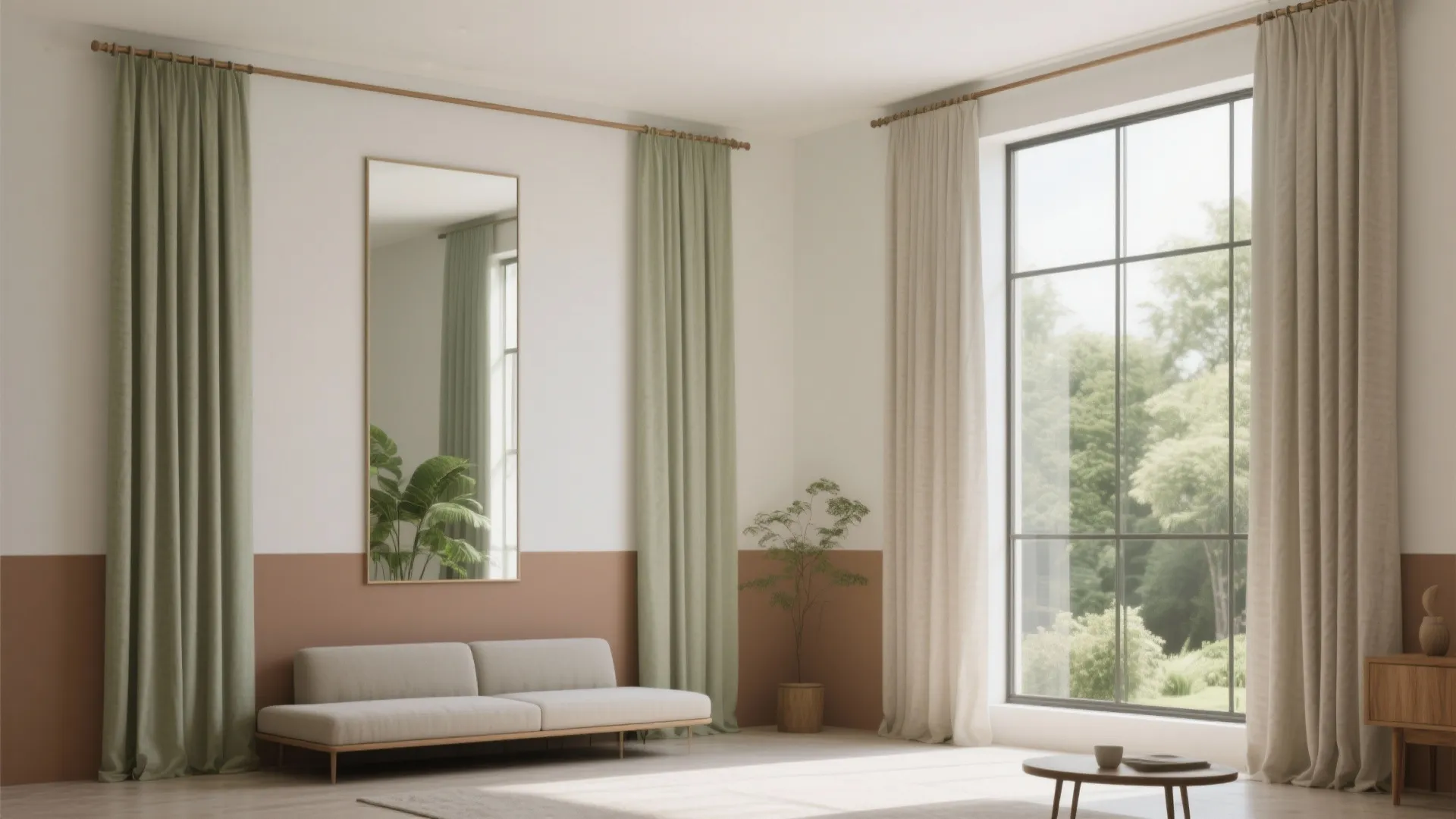 Vertical lines, mirrors, and color blocking to widen