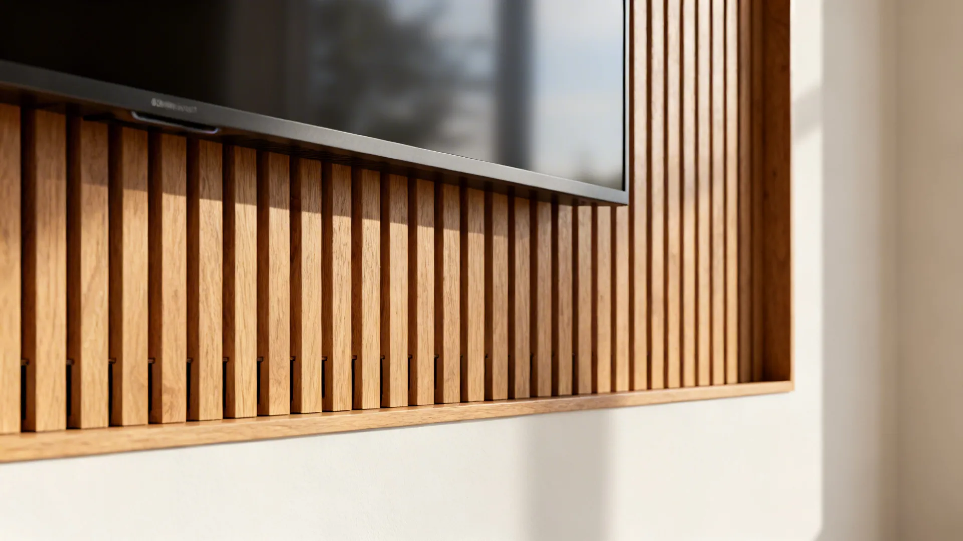 5. Vertical tile or wood feature behind TV