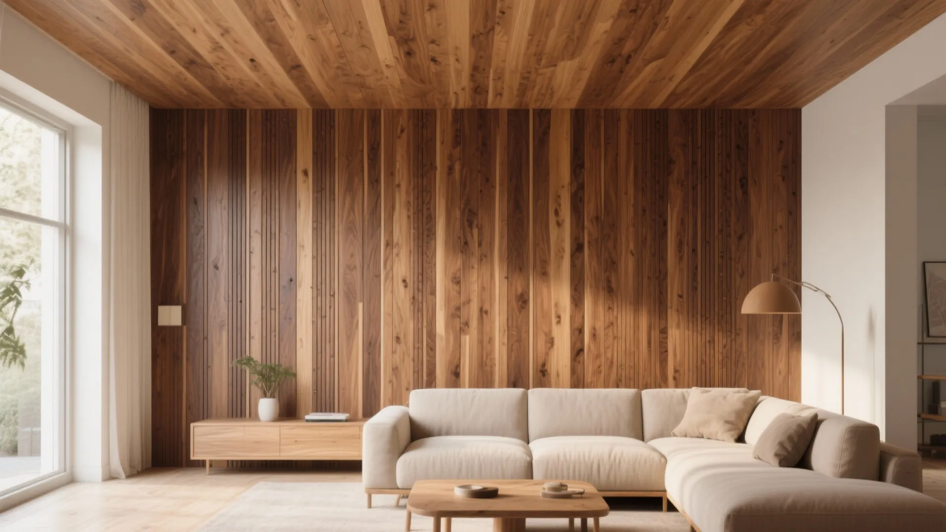 2. Vertical Wood Slat Paneling
