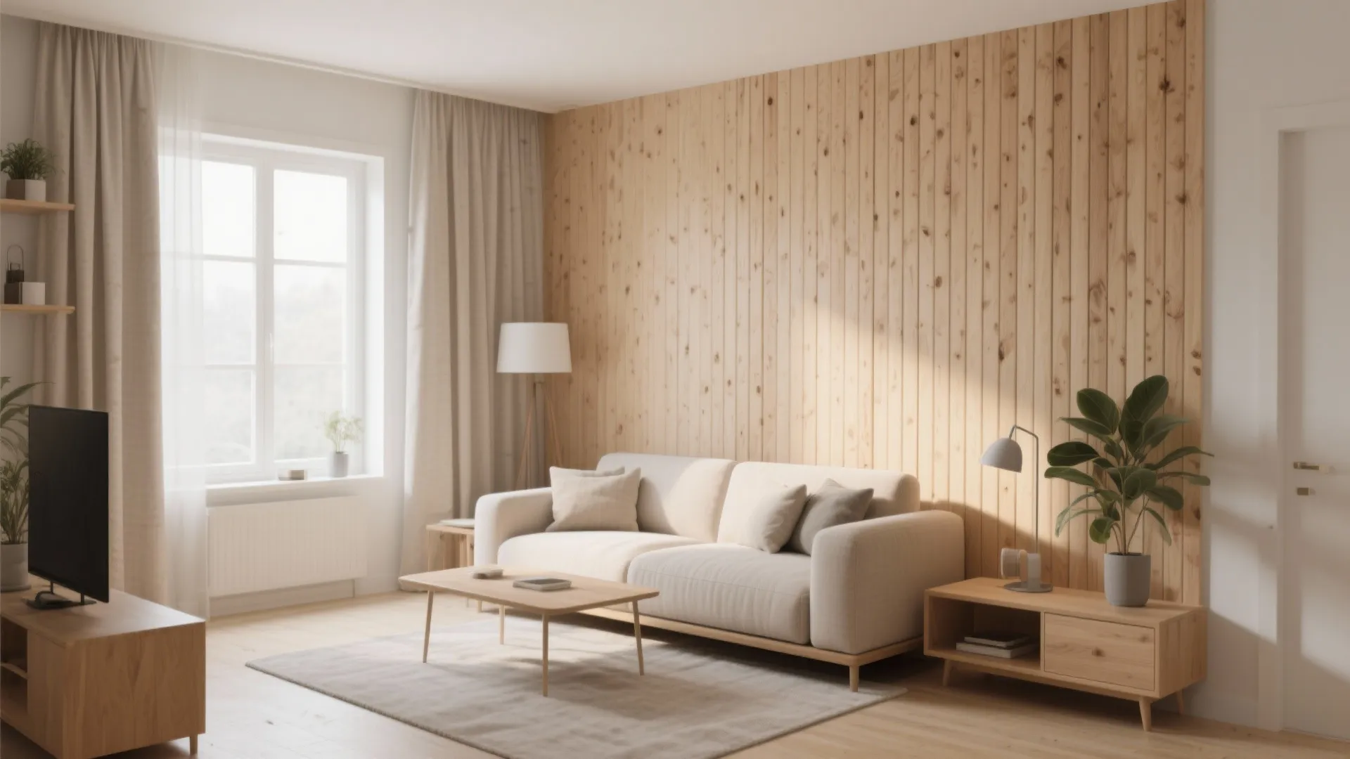 1. Vertical Wood Slats for Height Illusion