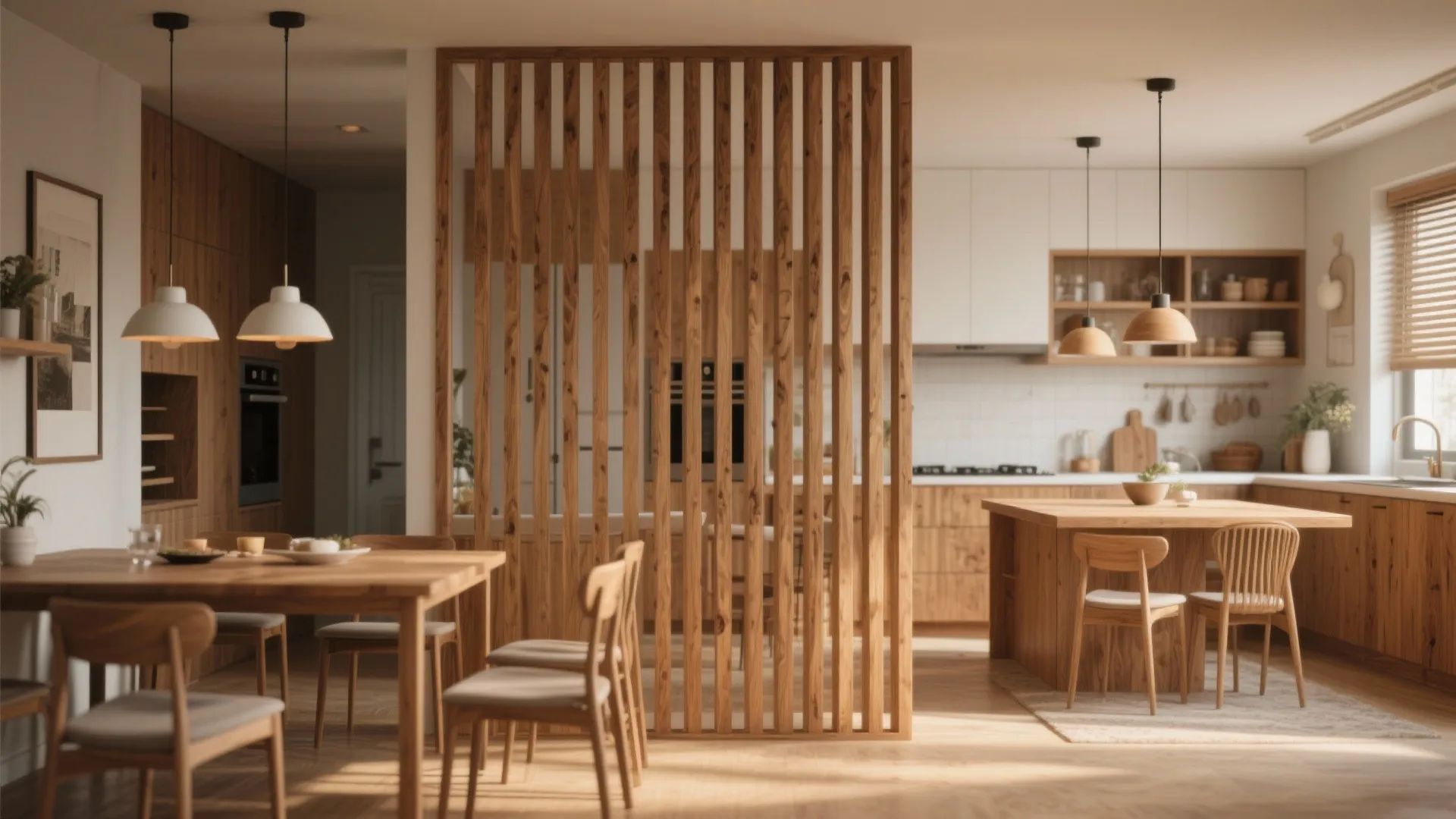 Vertical wood slats for warm texture