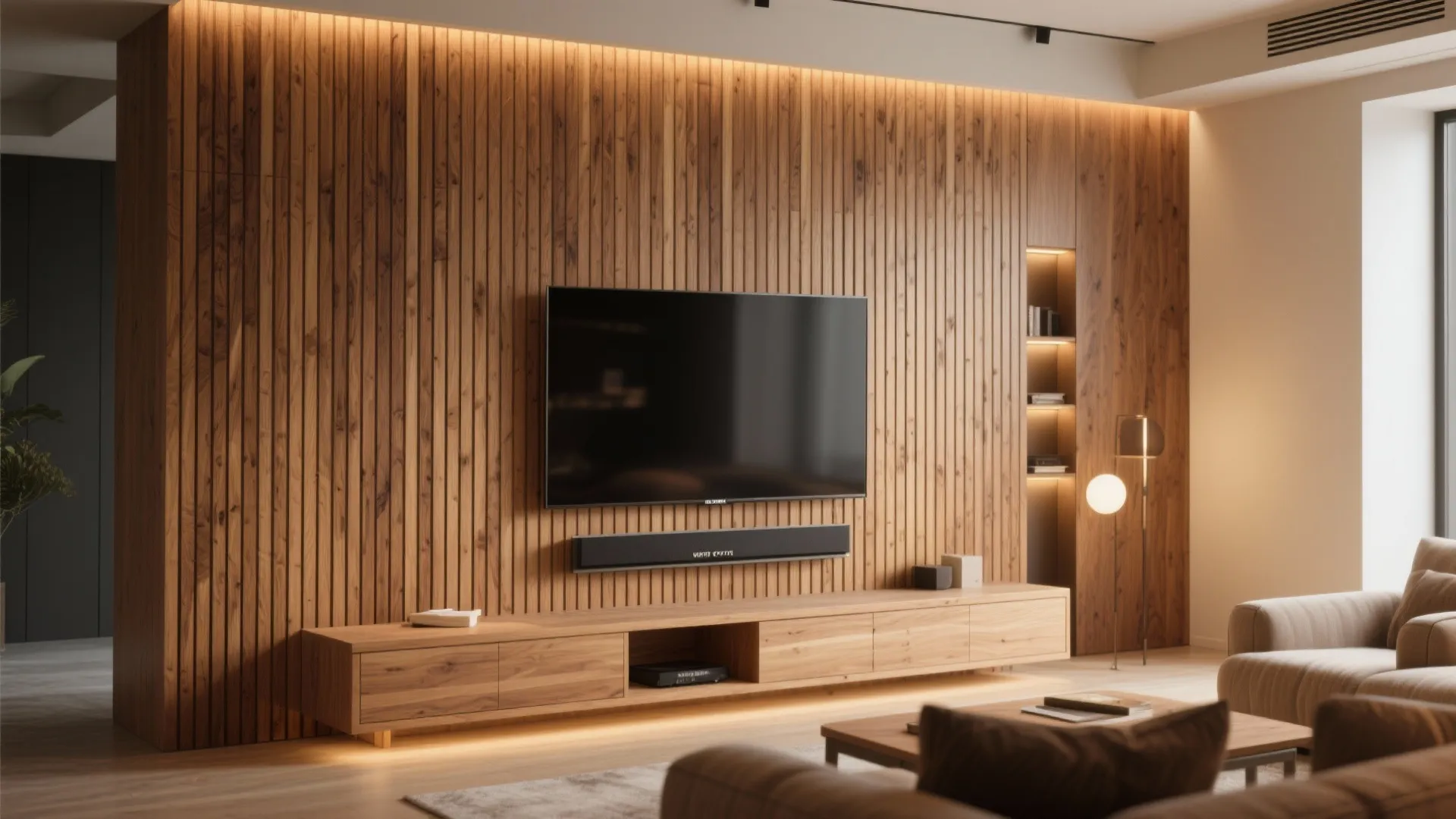 3. Vertical Wood Slats or Textured Panels