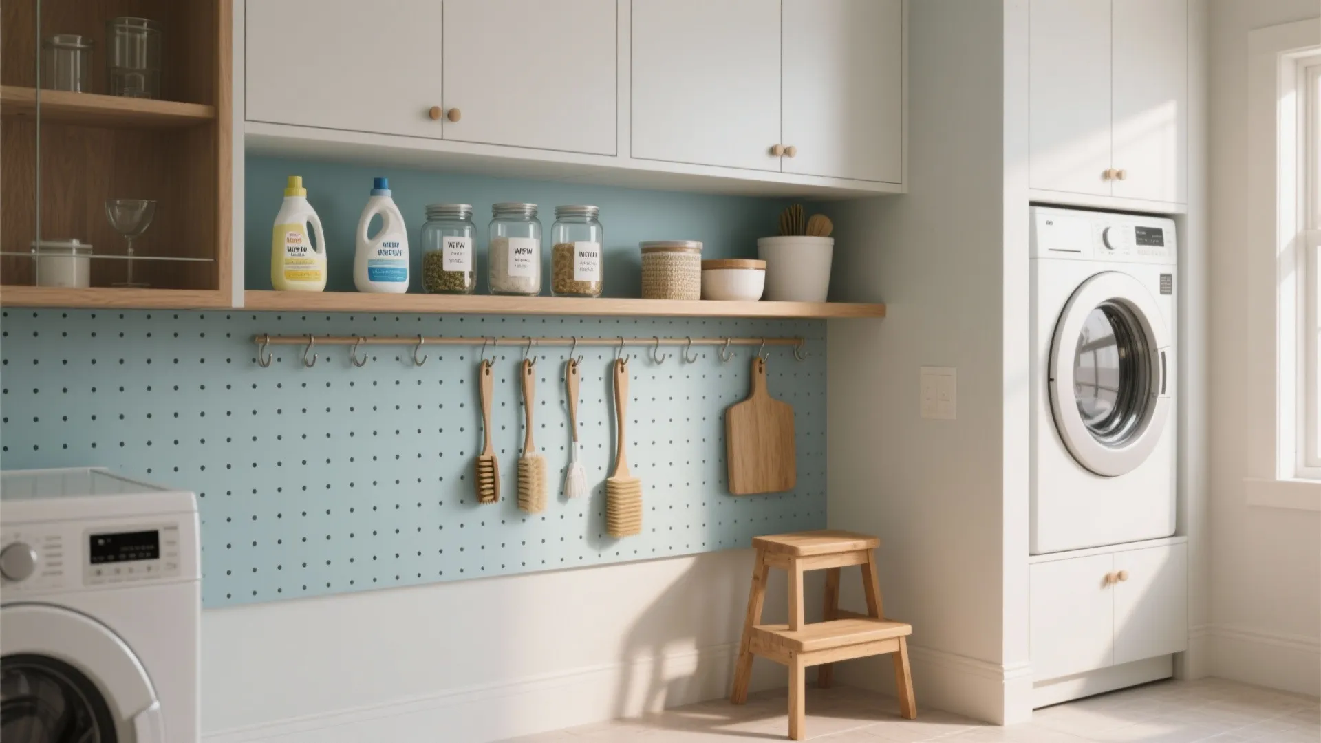 1. Vertical zones: wall cabinets, shelves, and pegboards