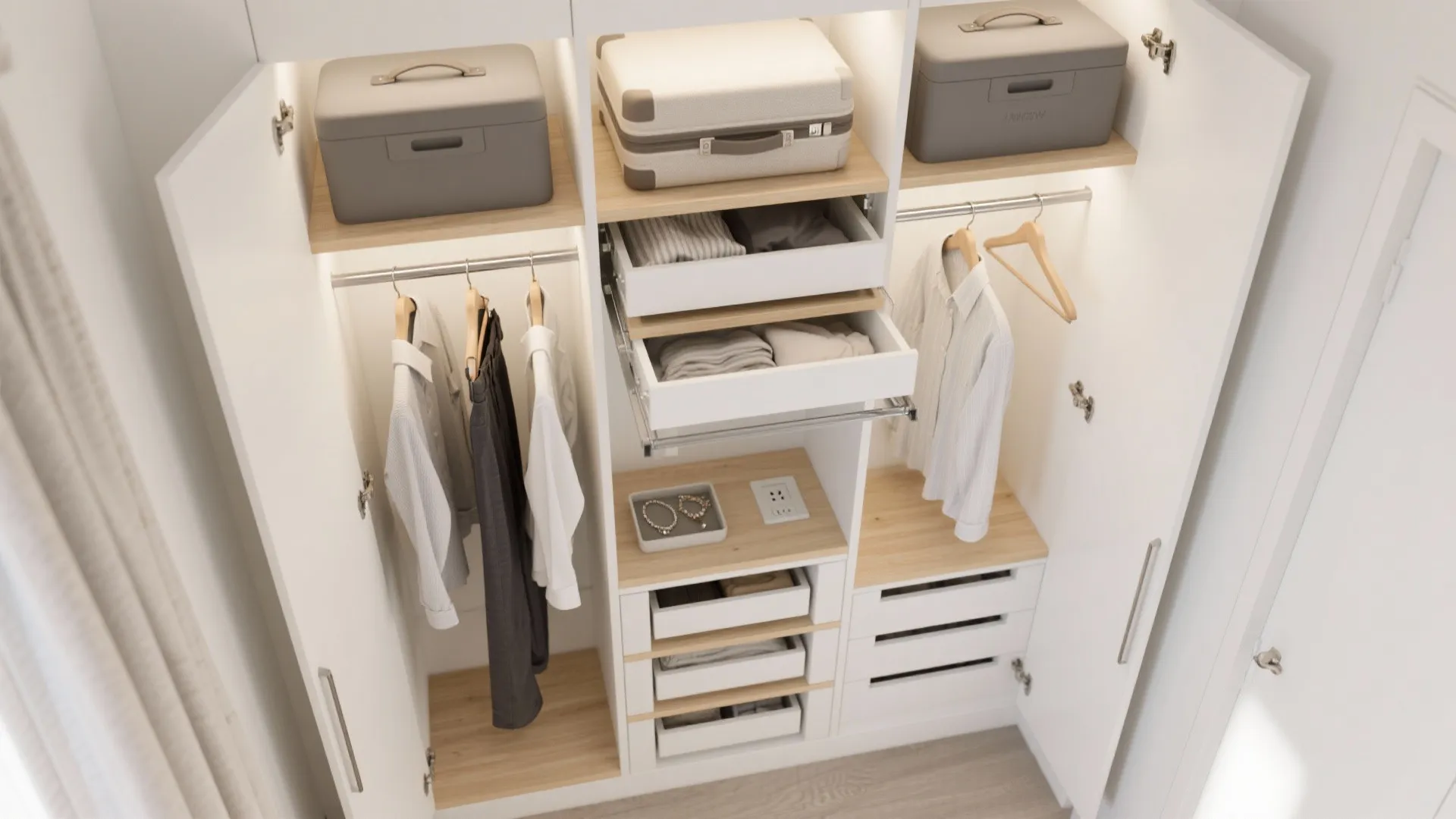 Idea 2: Vertical zoning with double-hang and smart hardware