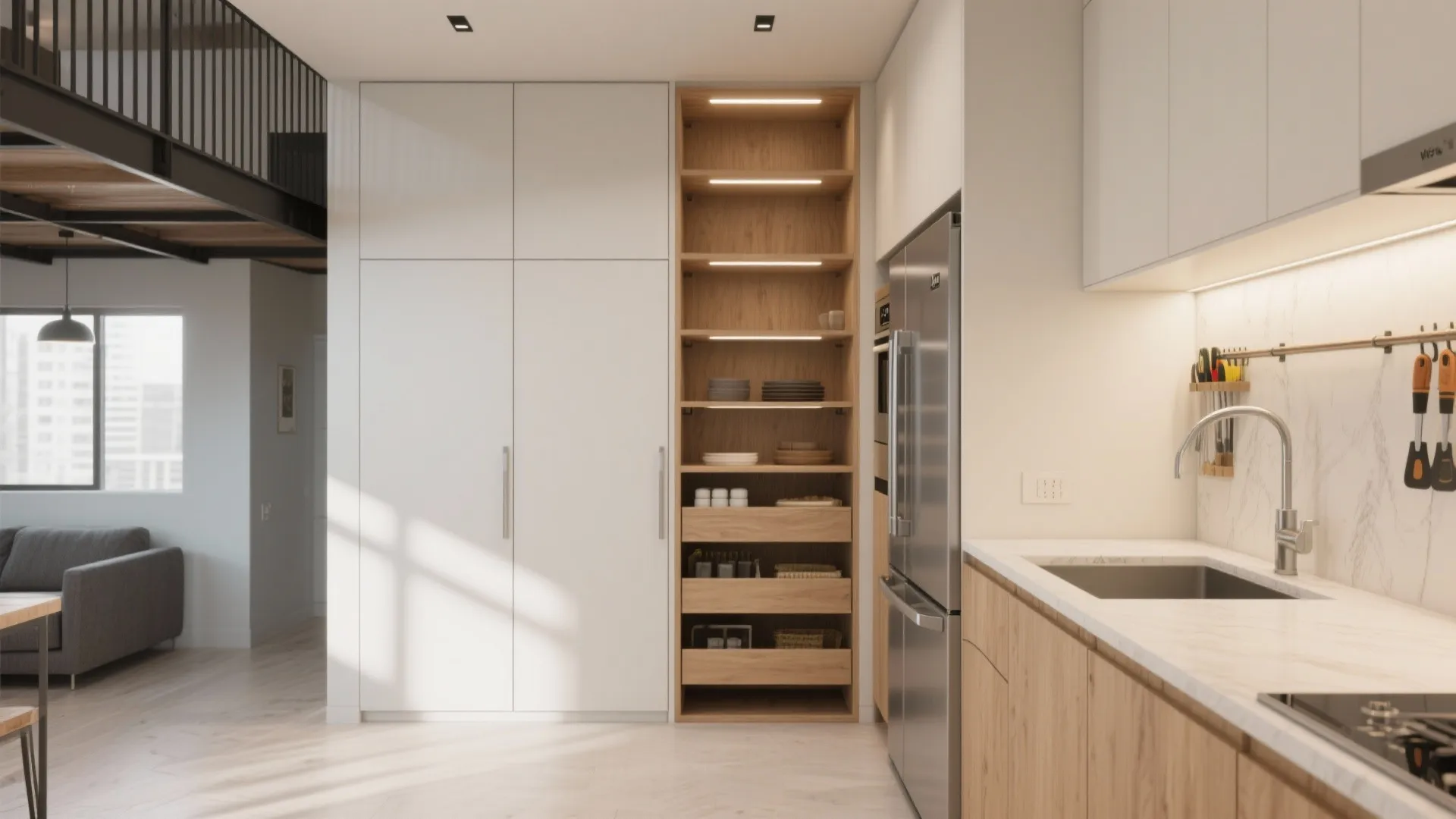 Vertical Zoning: Tall Storage, Slim Appliances