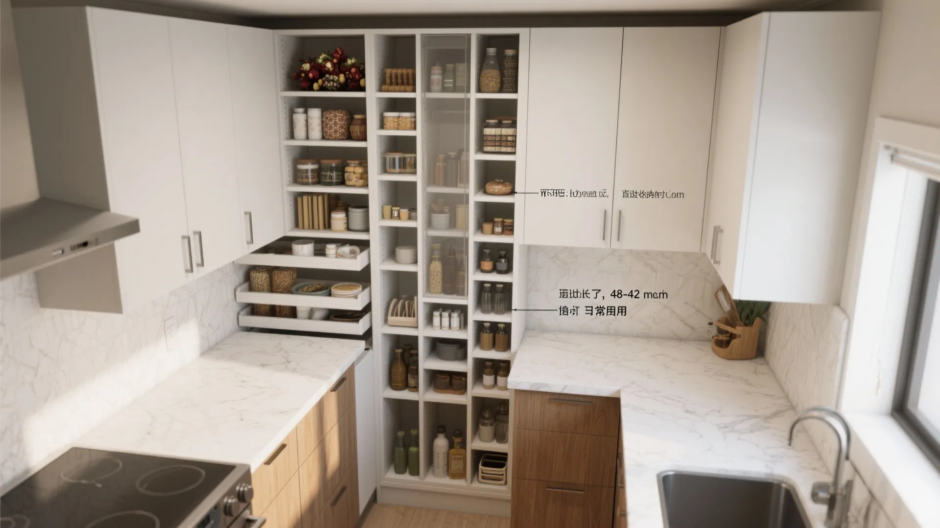 Vertical storage and ceiling-high cabinets