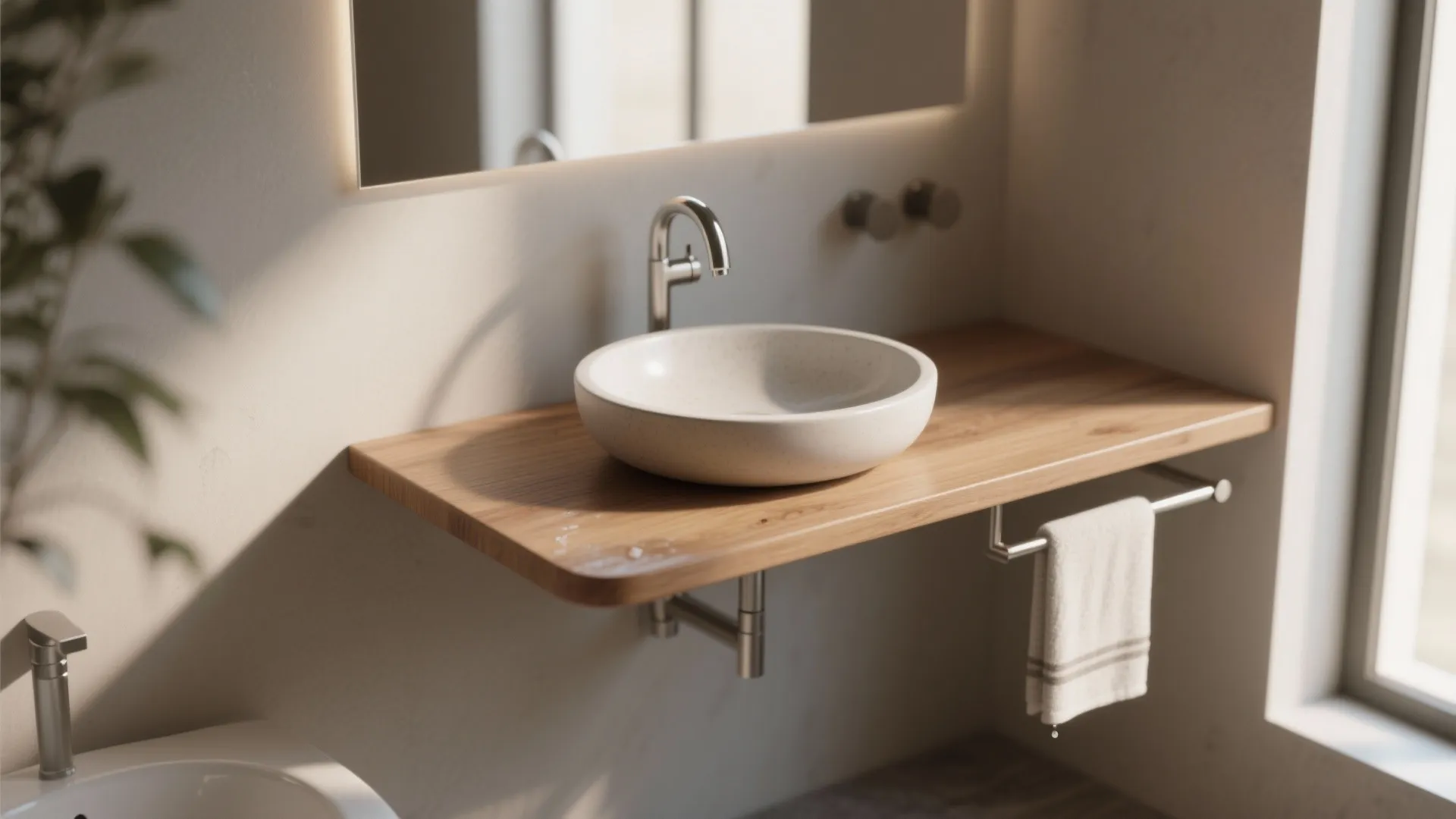 Vessel basins on floating shelves