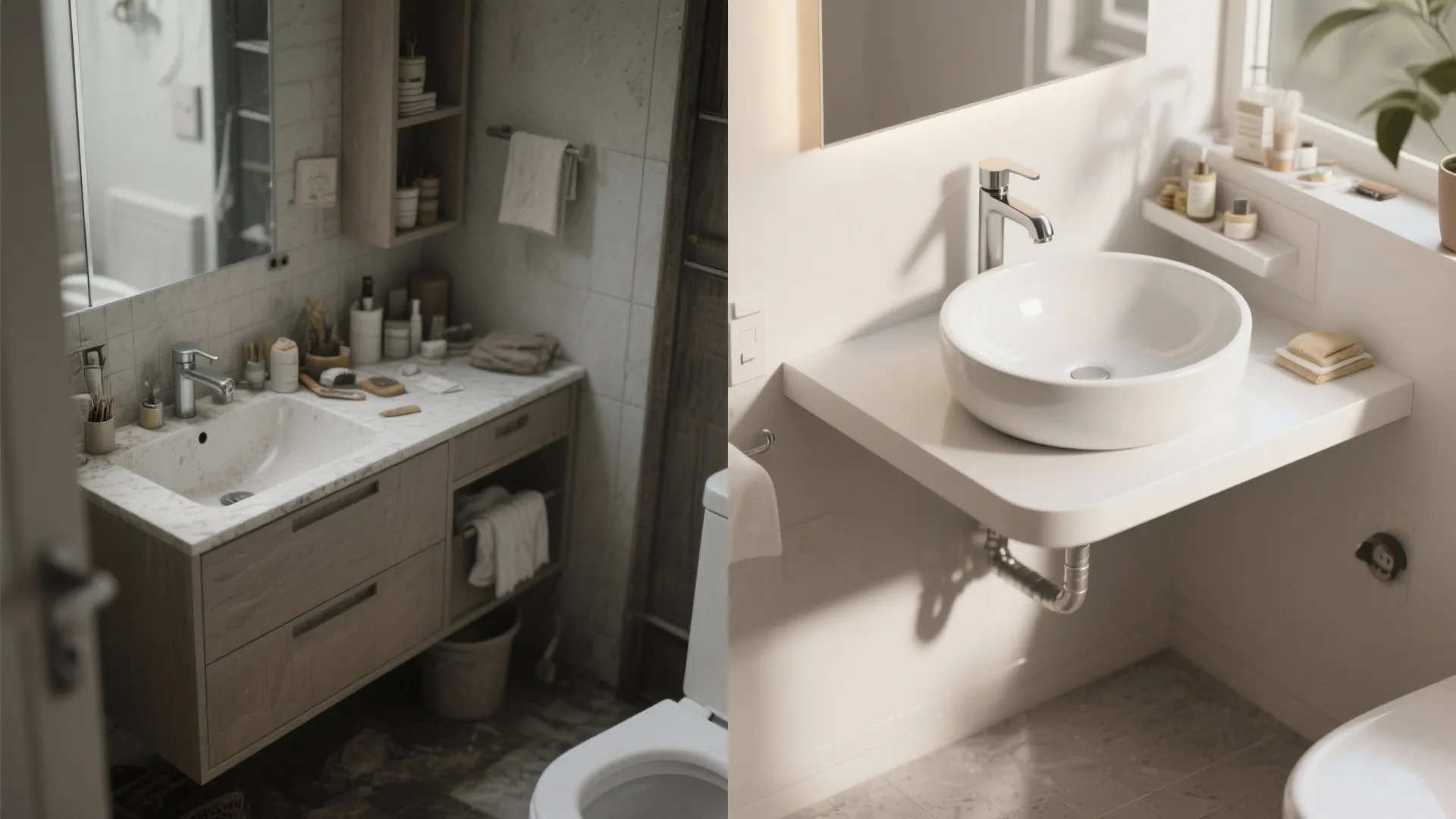 Vessel basins on floating shelves