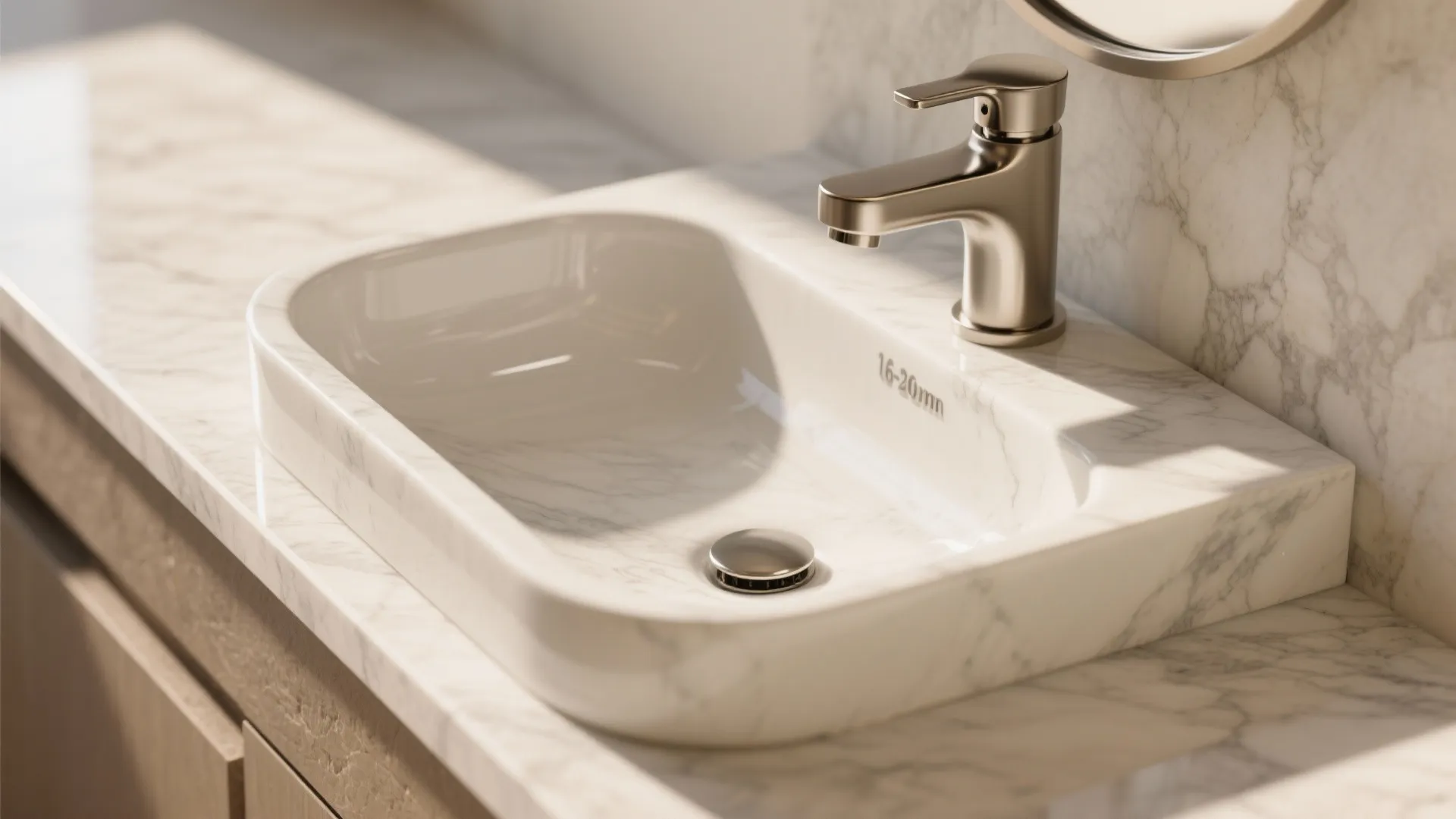 Stone slab ledge + vessel sink