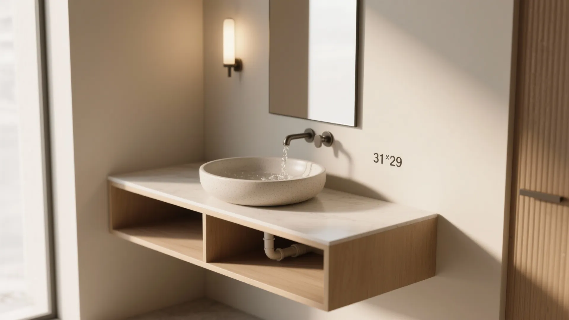 3. Small vessel sink on a floating shelf