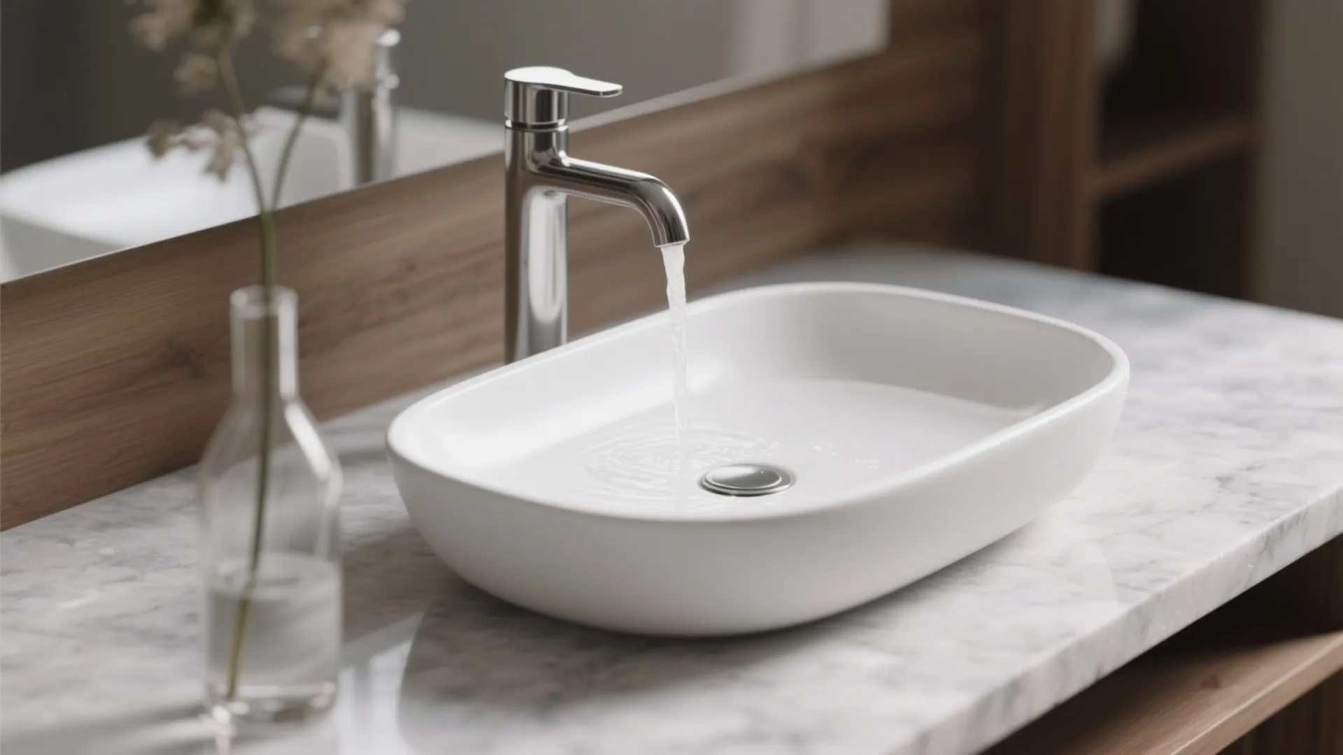 Vessel sinks on stone slabs for sculptural impact