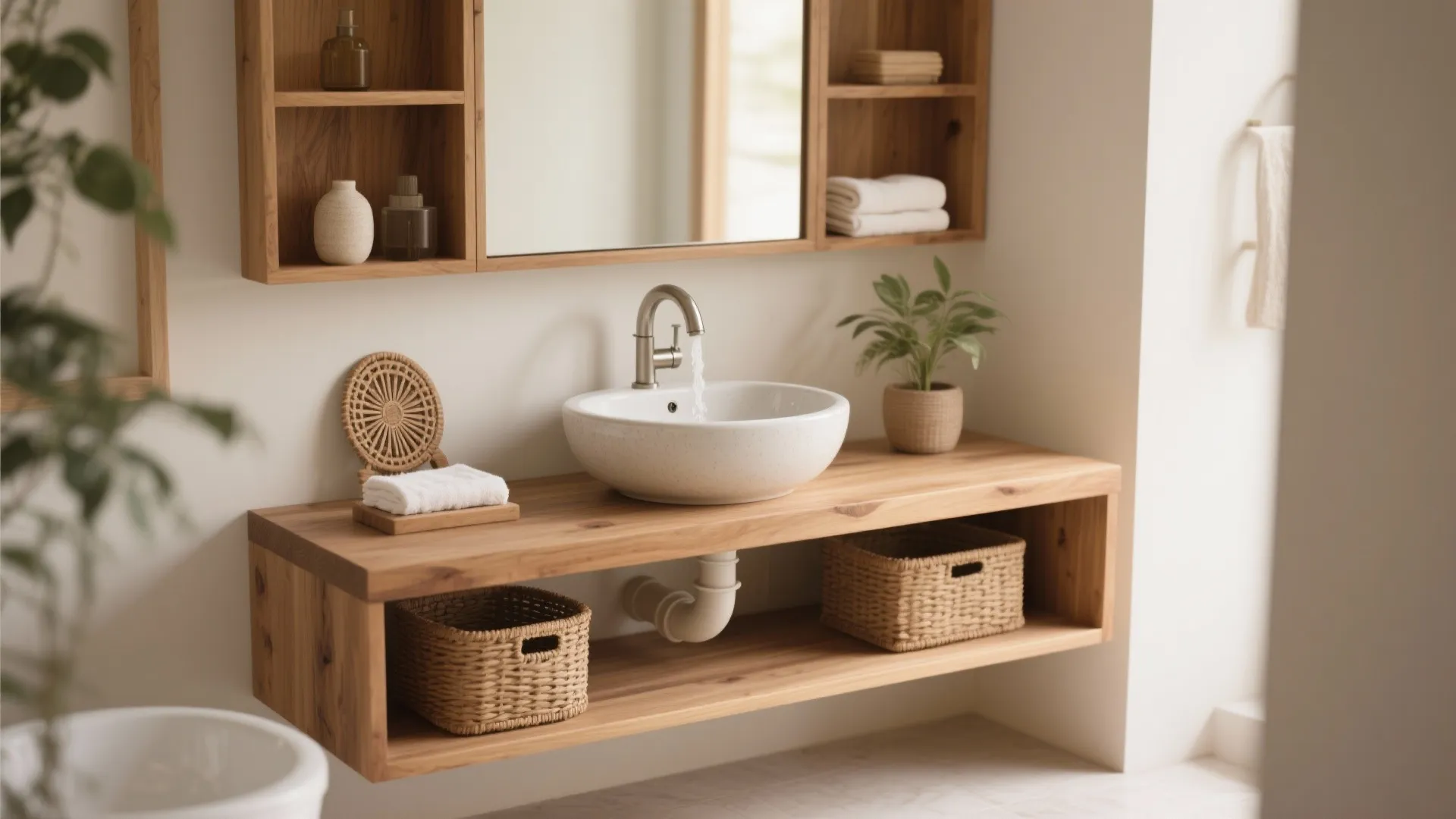 Vessel Sink on Open Shelf Cabinet