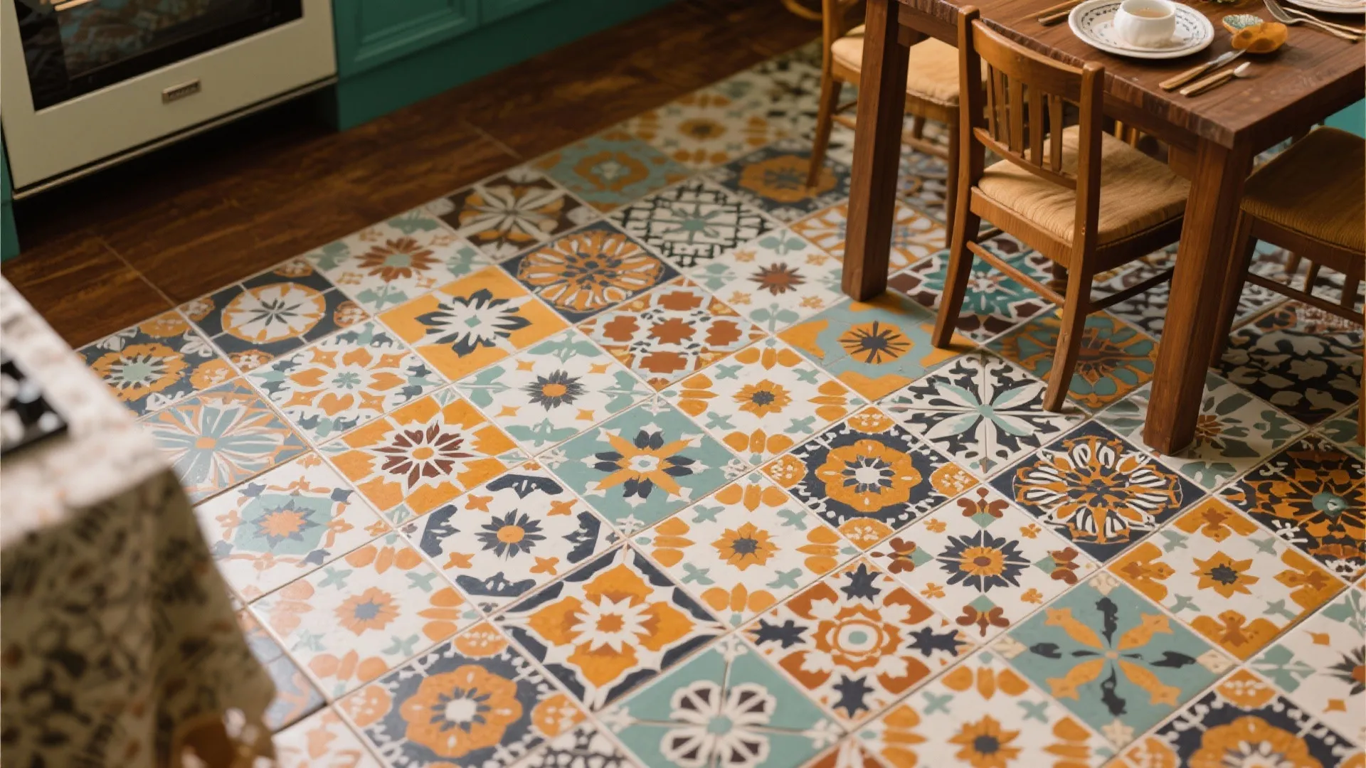 Vibrant tiled flooring