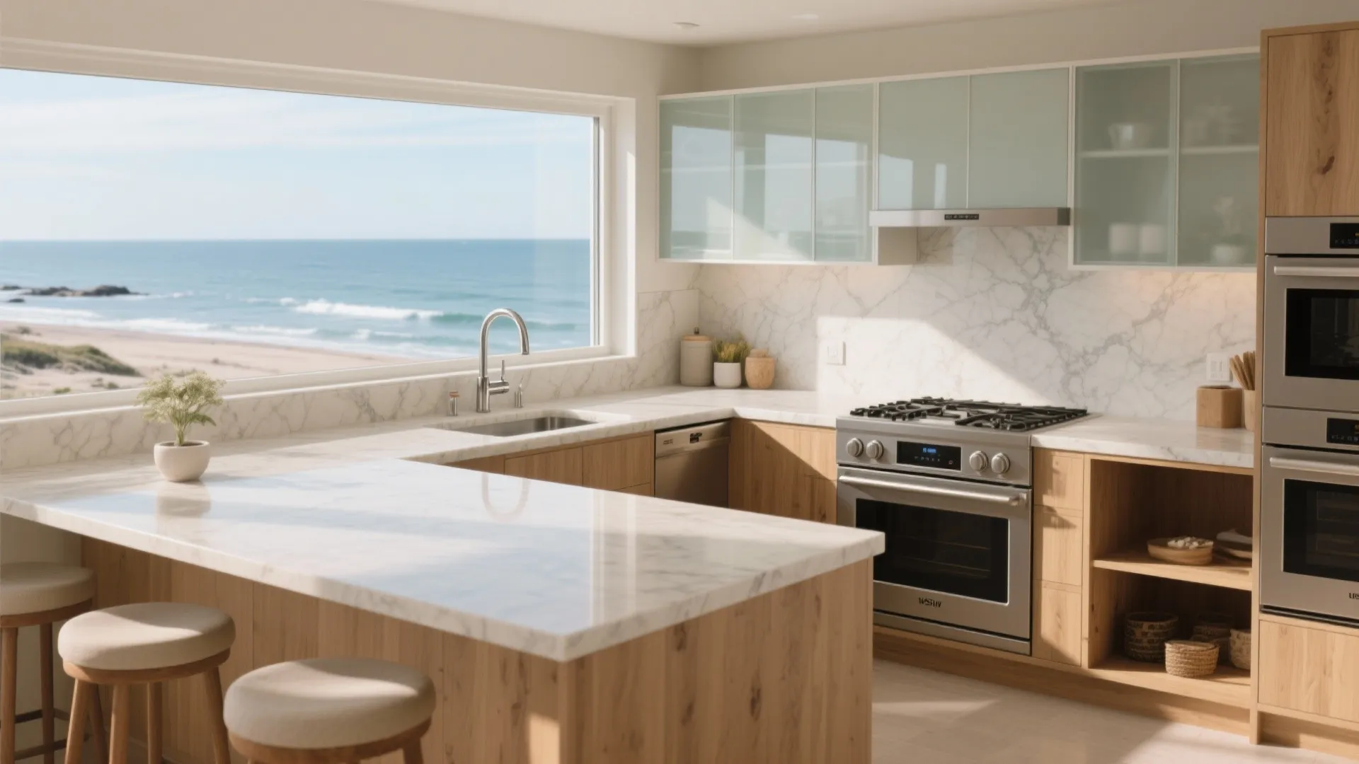 3) A View-Facing Compact Kitchen That Works Like a Chef’s