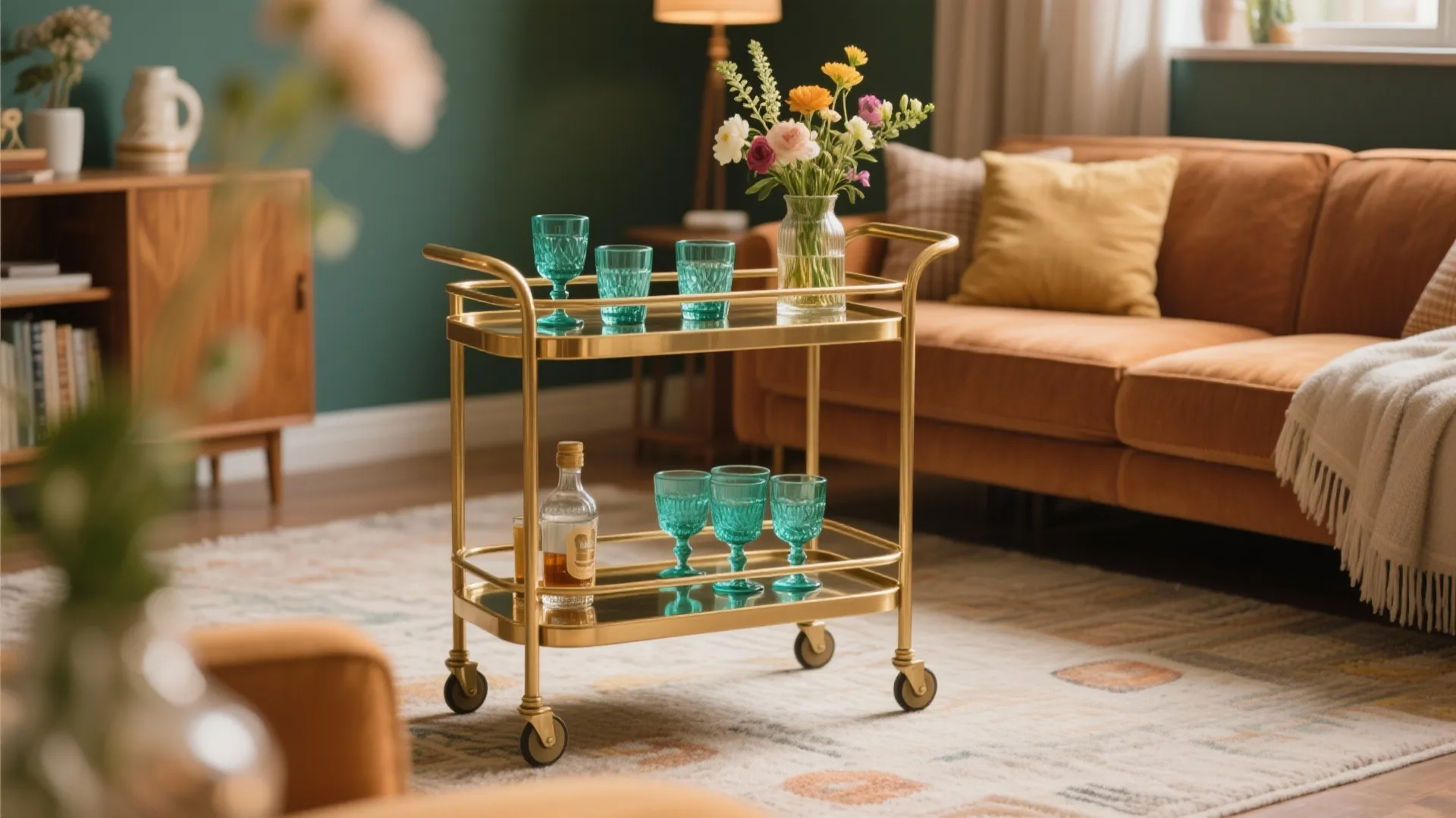 2. Vintage Bar Cart with Personality