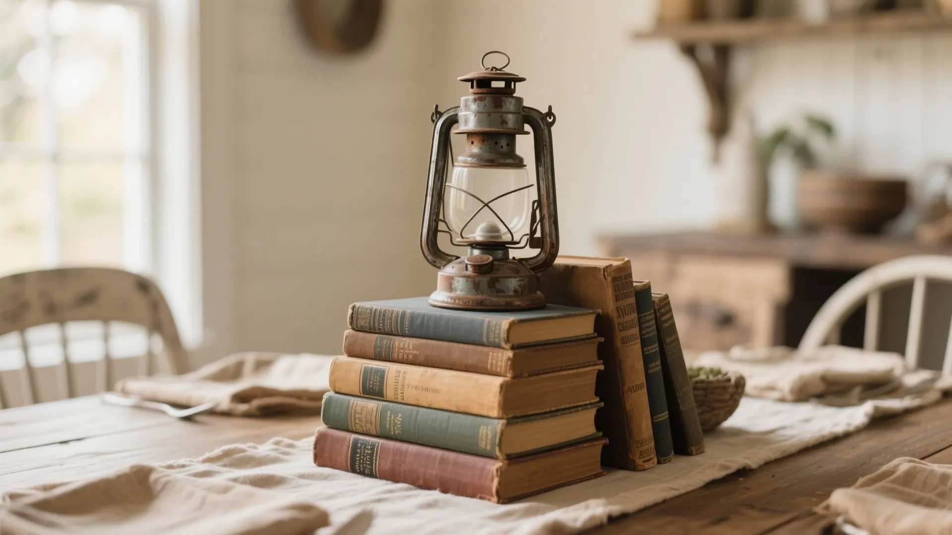 3. Vintage Books & Lanterns