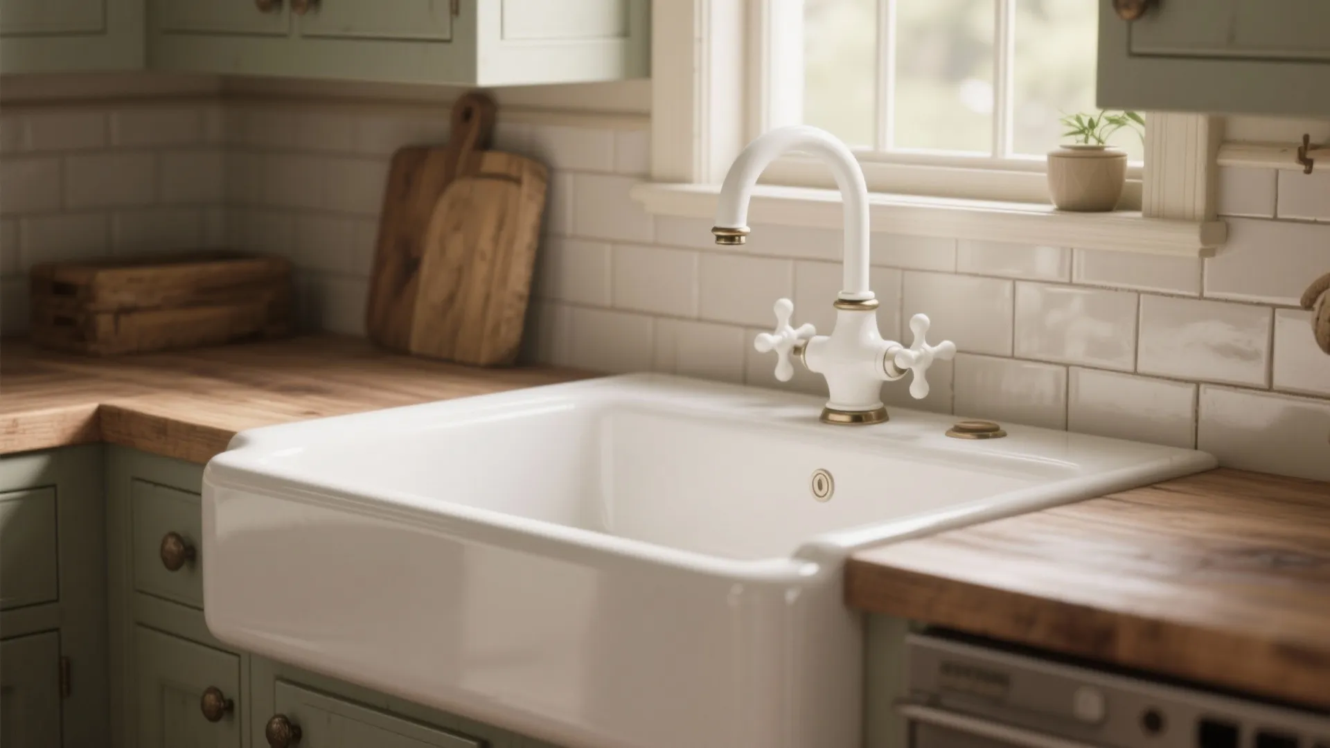 3. Vintage-style white bridge faucet