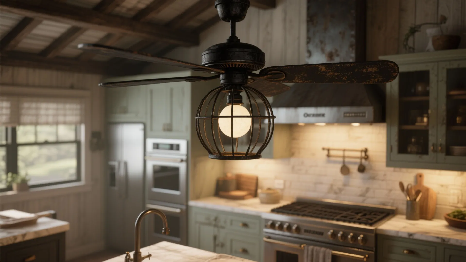 5. Vintage cage fan for character and ventilation