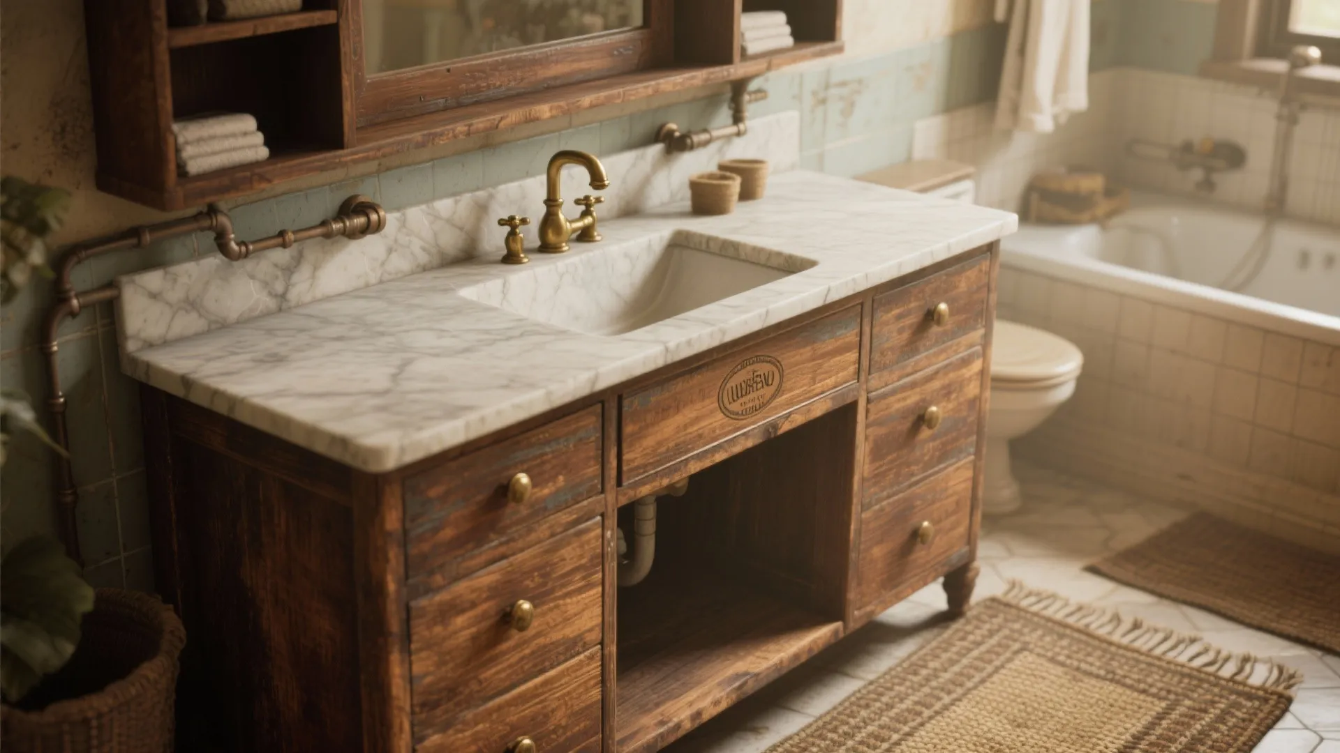 2. Vintage repurposed furniture as a vanity