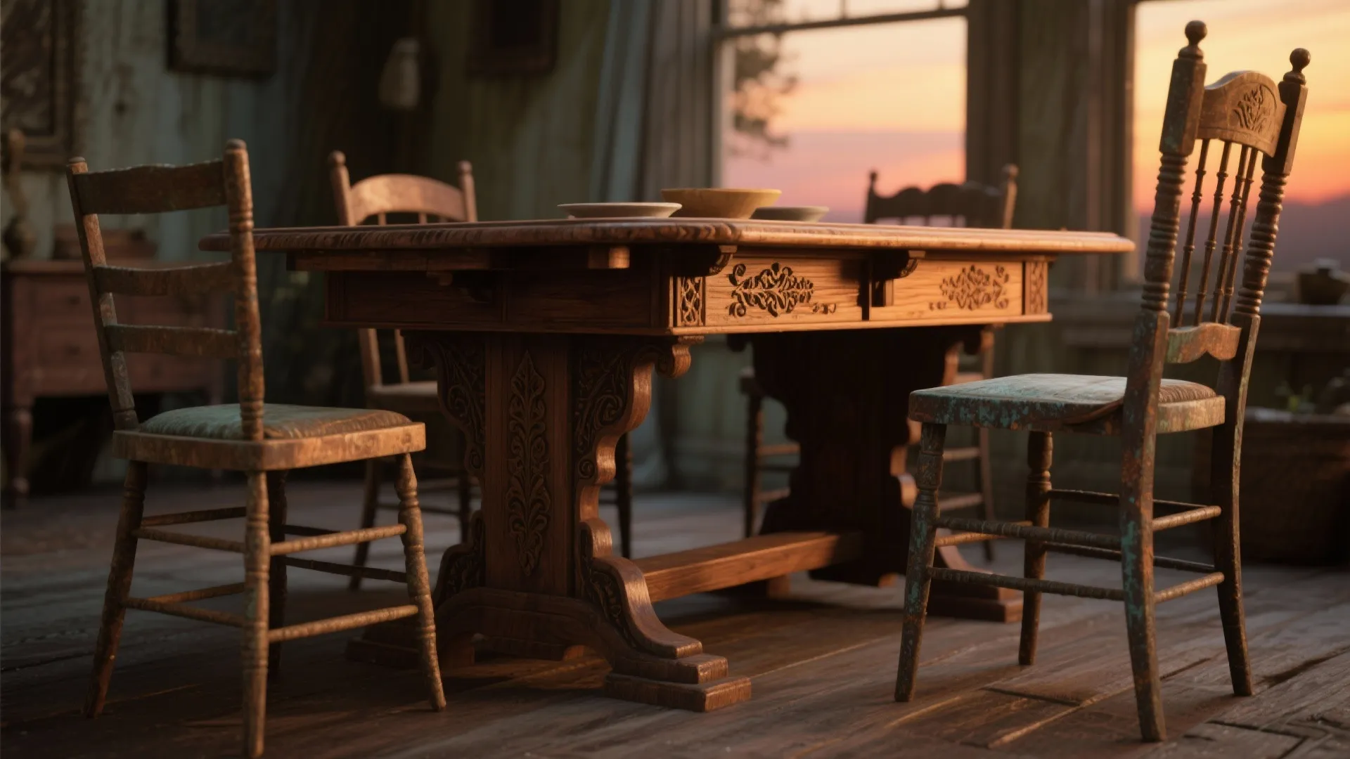 Vintage drop leaf table with ornate carving