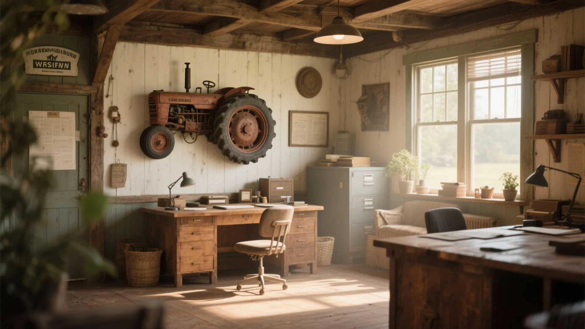 4. Vintage Farm Equipment Decor