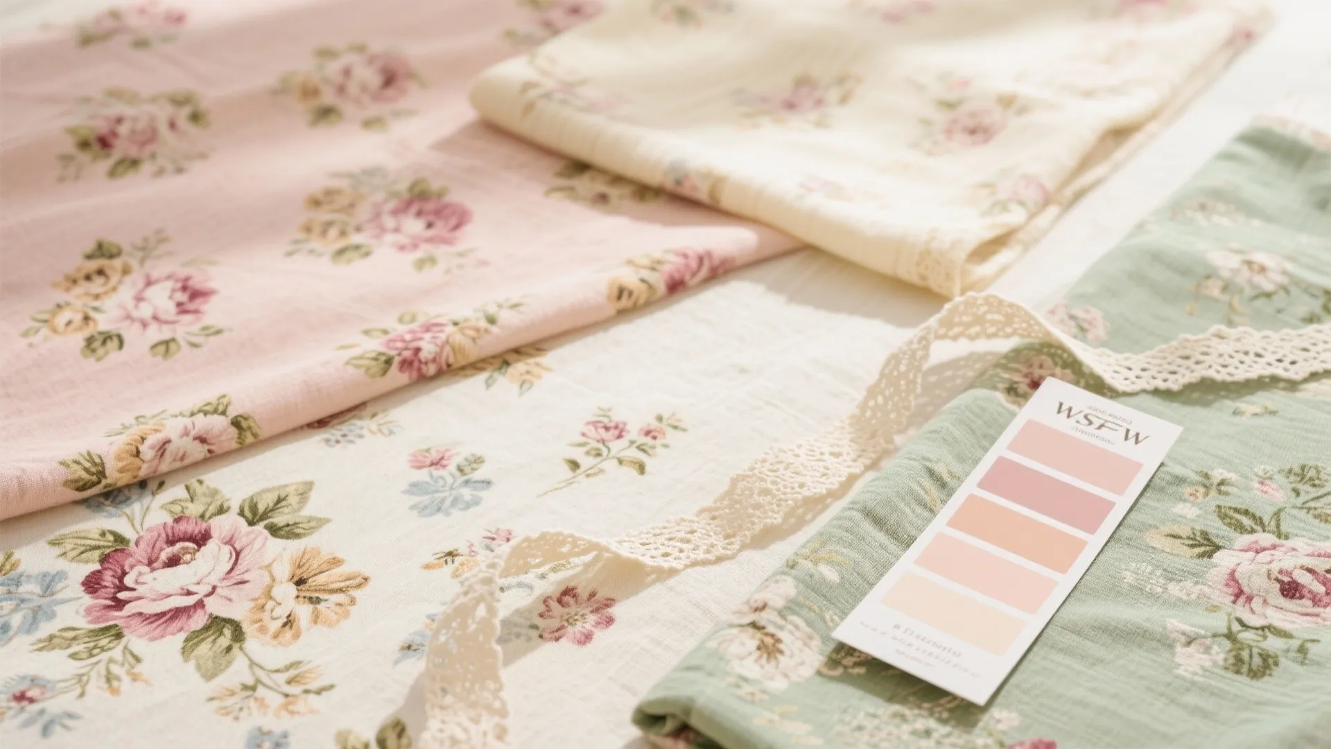 Assorted vintage floral fabrics in pastel tones