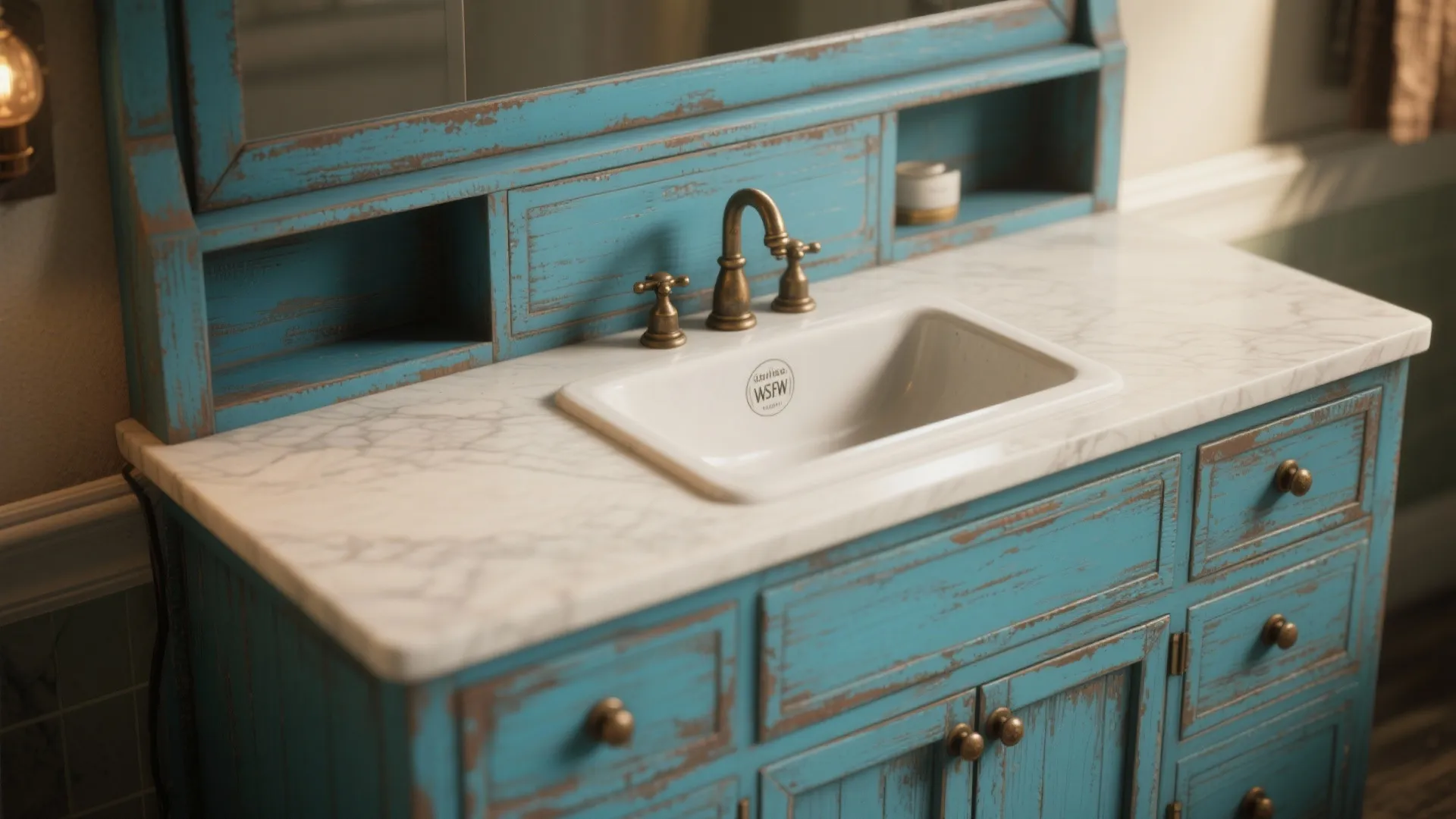 5. Vintage Blue Vanity with Integrated Sink