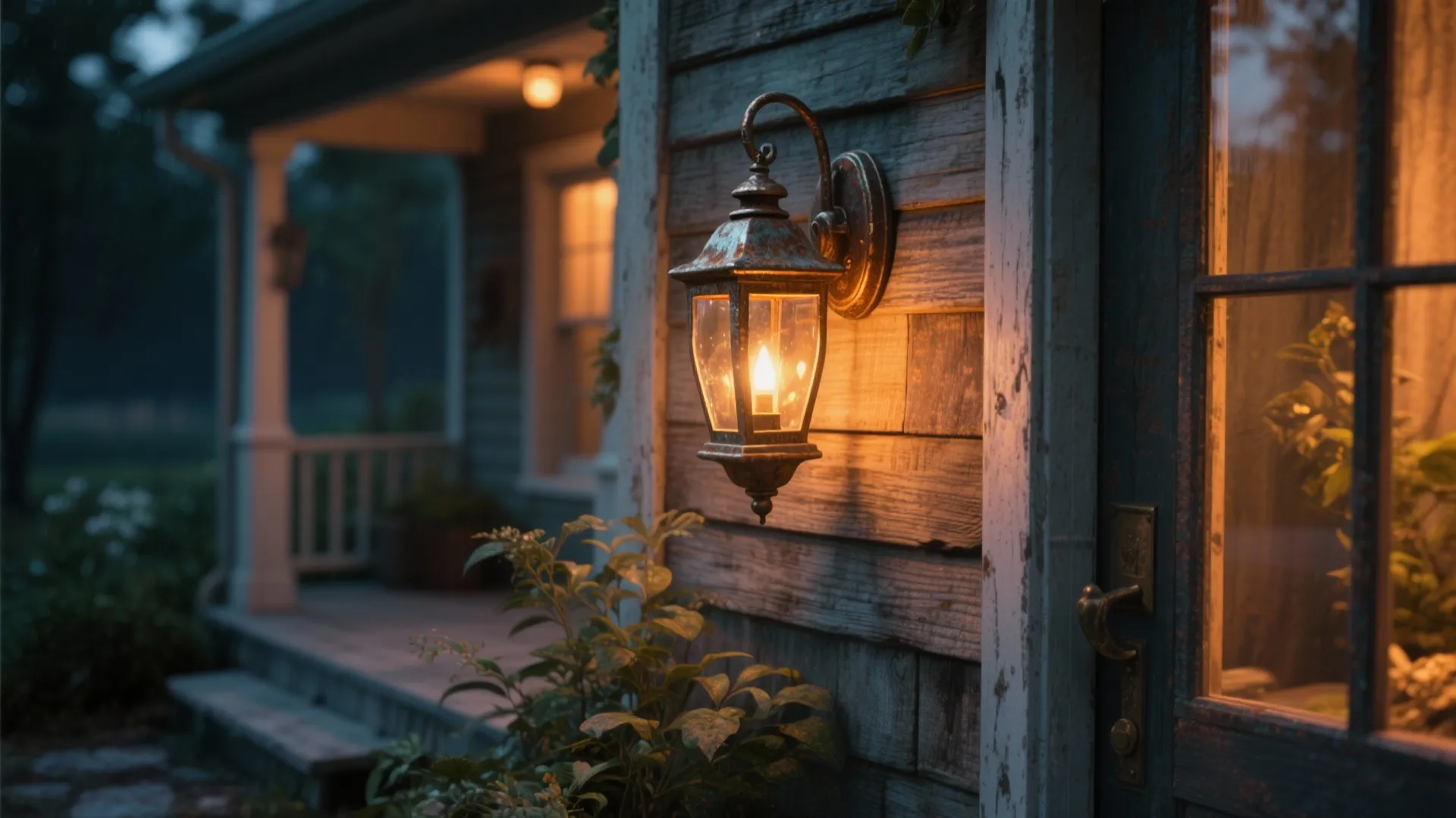 5. Rustic or vintage in-wall lanterns for character