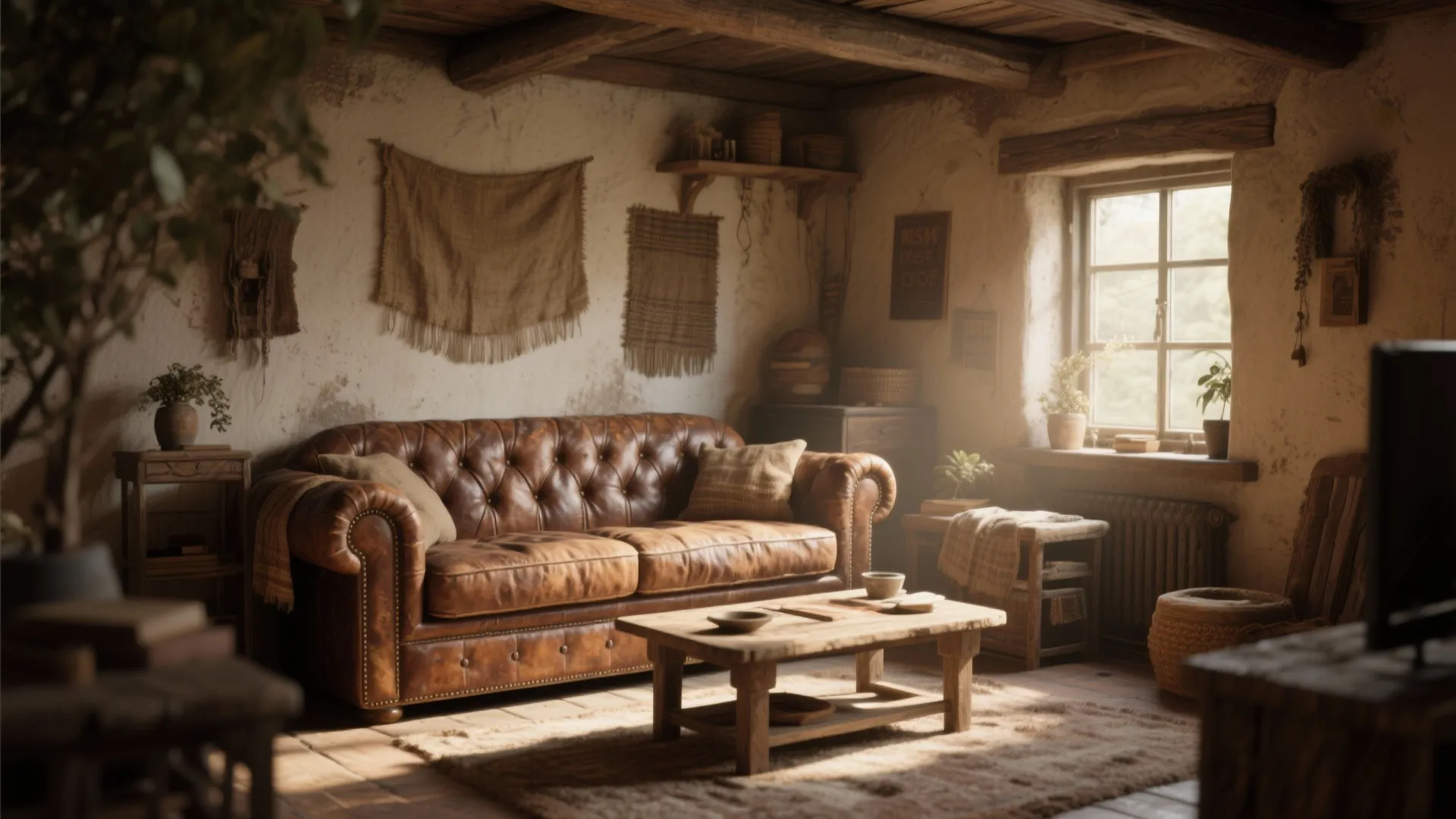 3. Vintage Leather Sofa