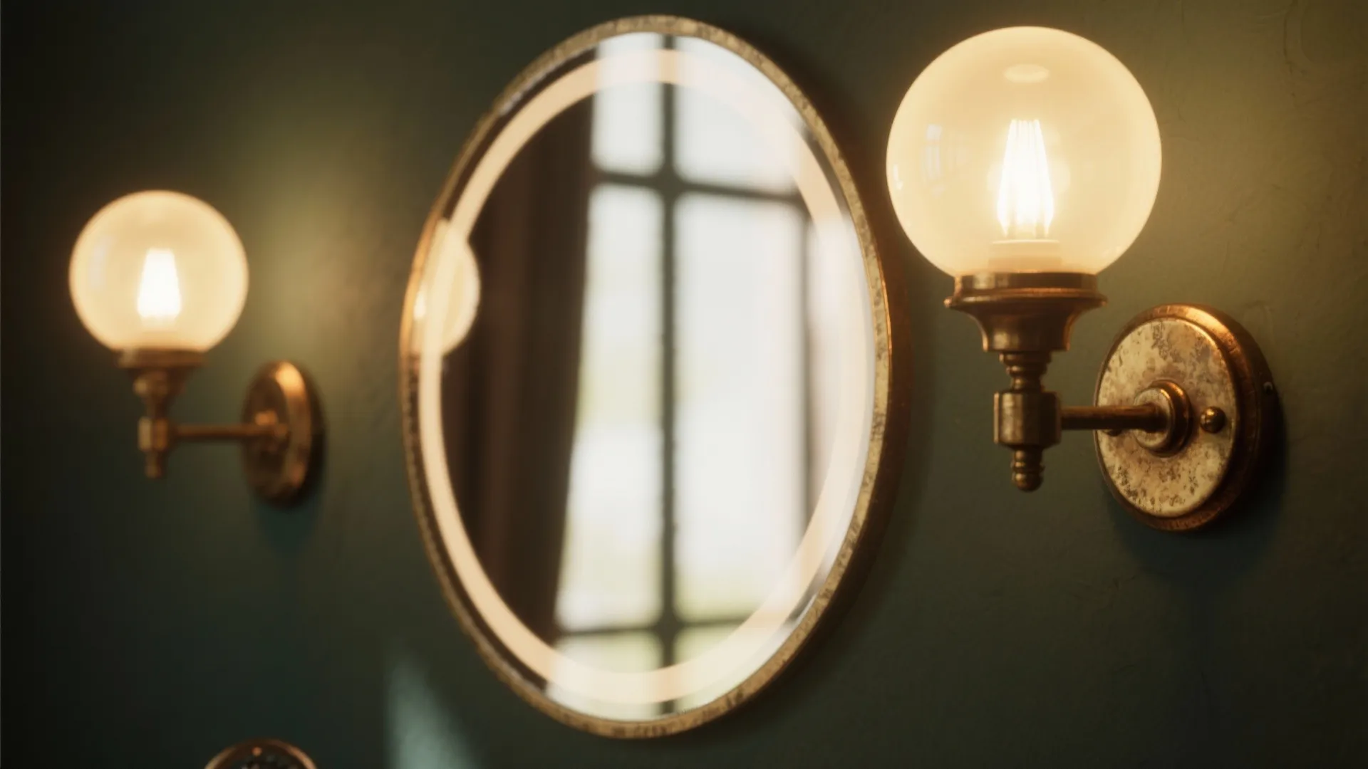 5. Vintage lighting and curved mirrors