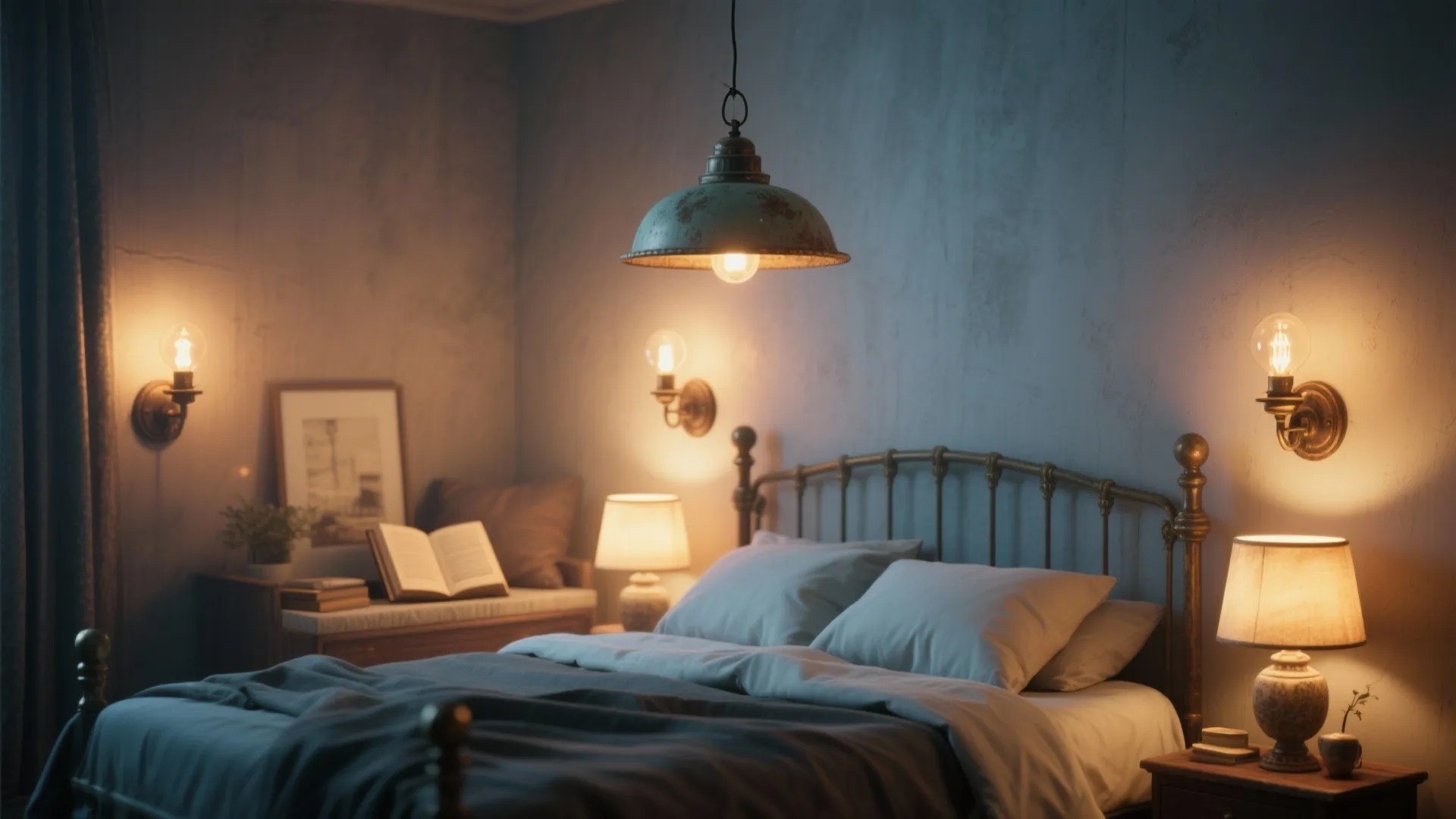 5. Soft Lighting and Vintage Fixtures